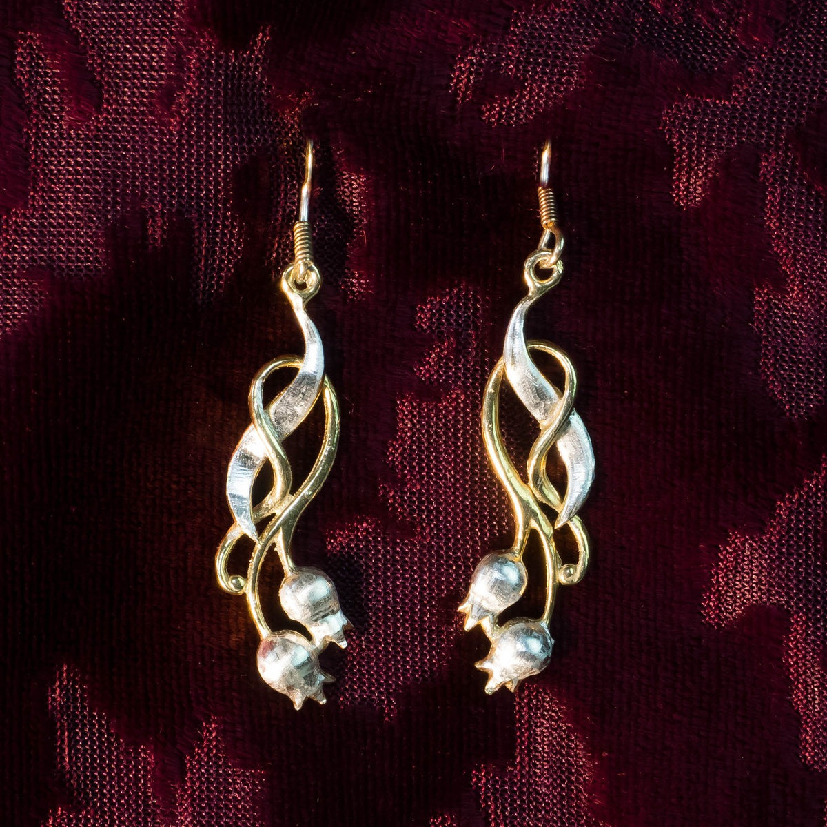 Rosehip Drop Earrings In Eighteen Carat Gold On Sterling Silver.