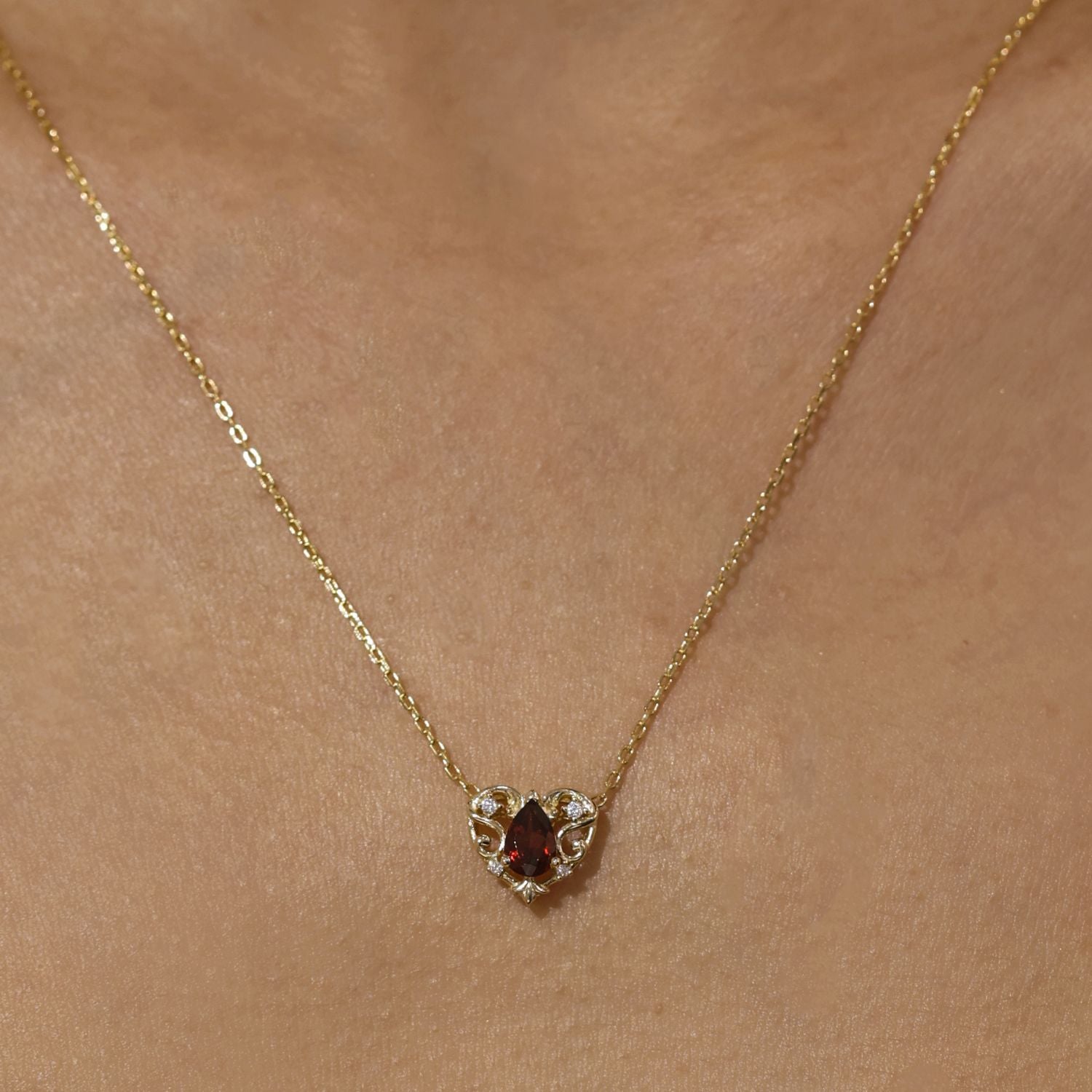 Rosy Heart Mozambique Red Garnet Necklace Yellow Gold Vermeil