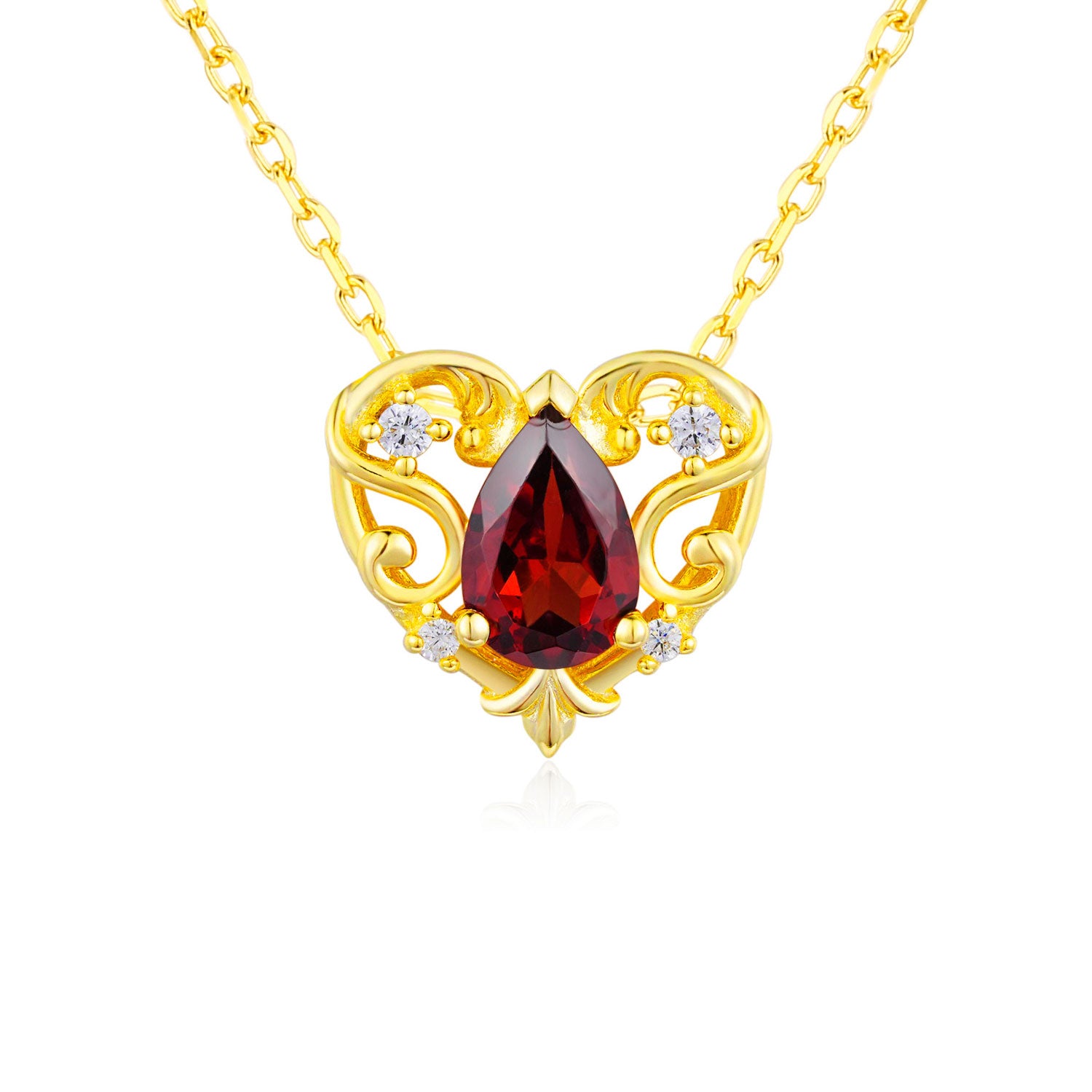 Rosy Heart Mozambique Red Garnet Necklace Yellow Gold Vermeil