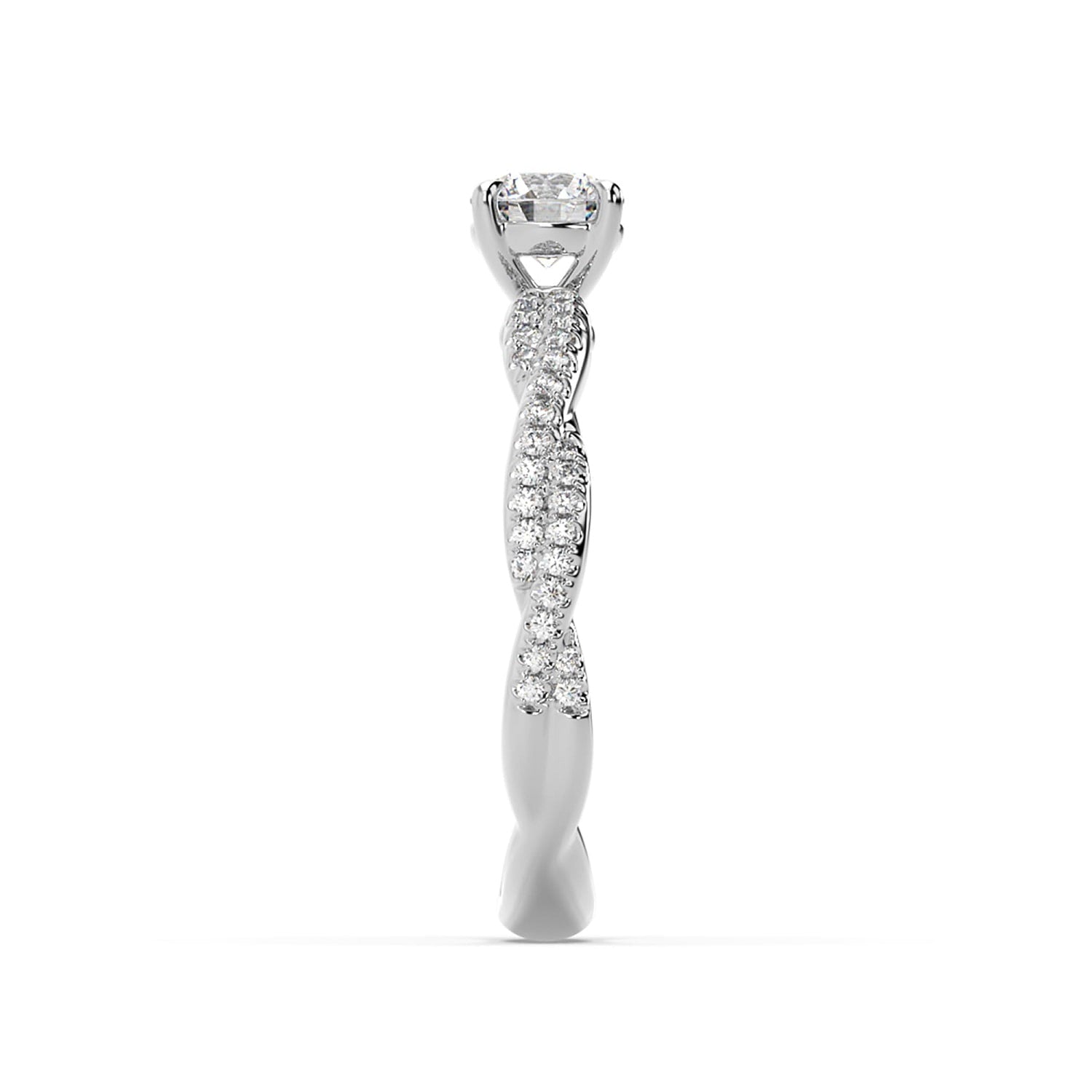 Round Cut Lab Grown Infinity Shank Cocktail Ring In White Gold