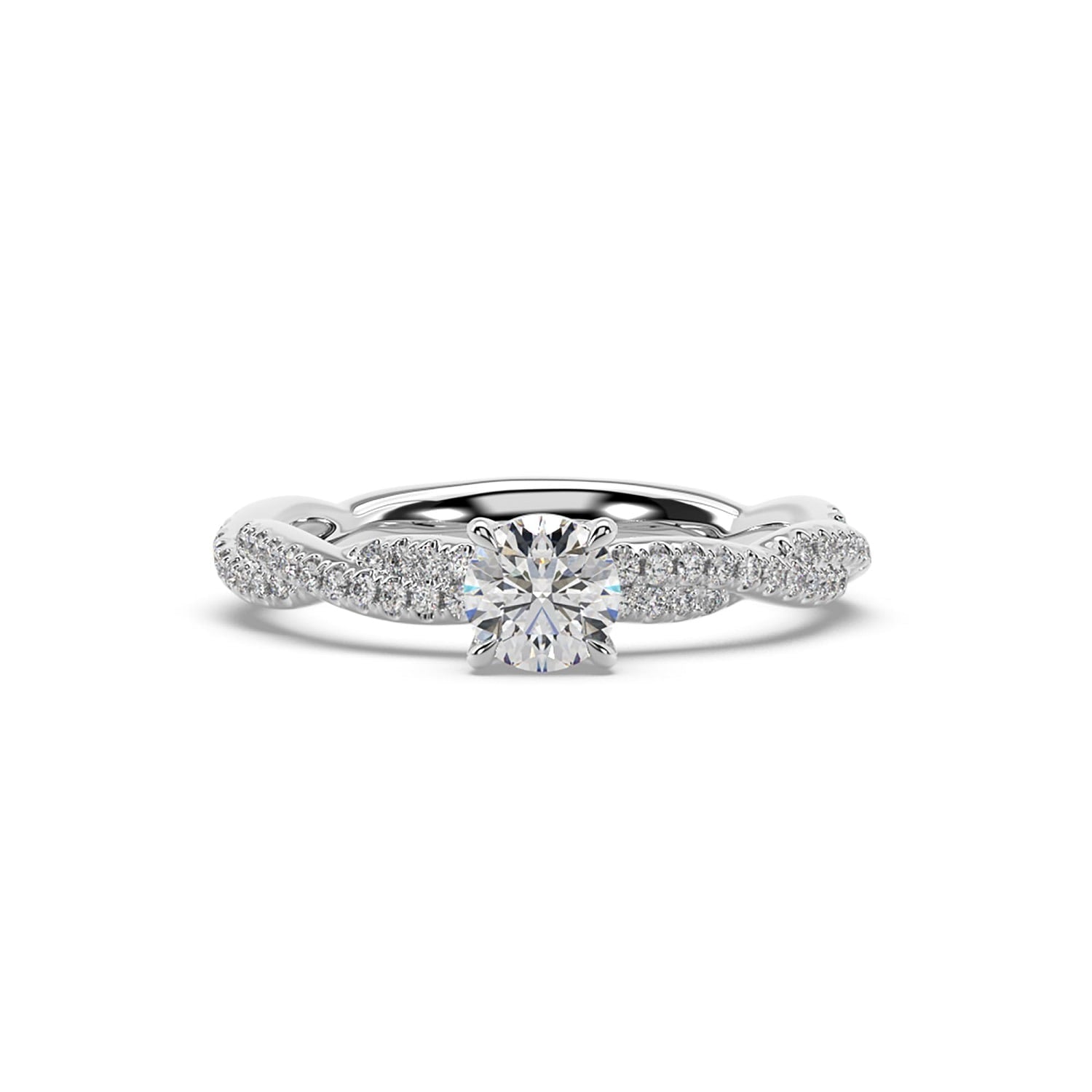 Round Cut Lab Grown Infinity Shank Cocktail Ring In White Gold
