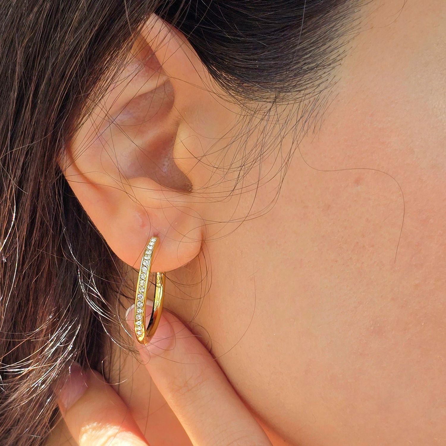 Round Gold Plated Hoop Earrings With Certified Austrian Crystals