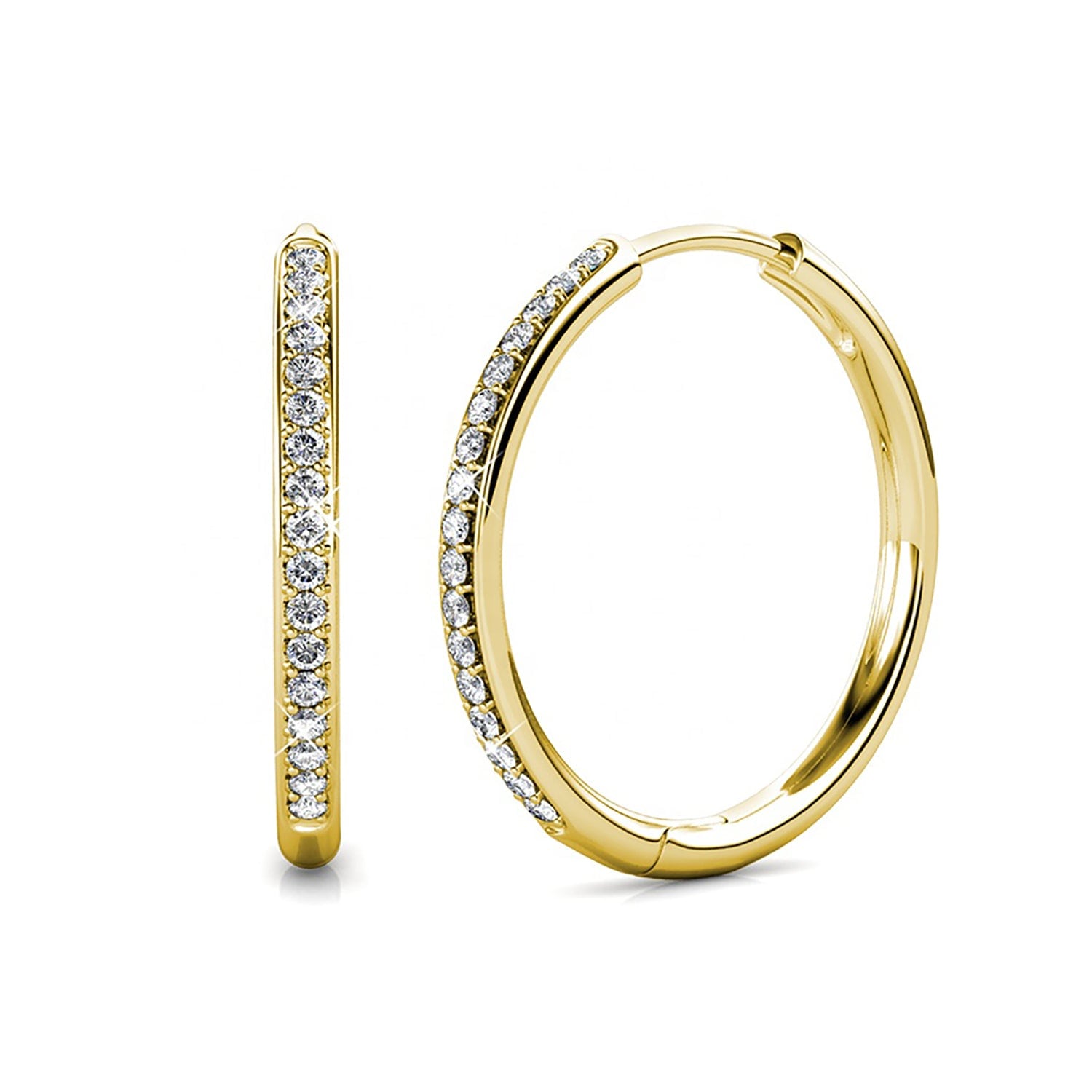Large Round Hoop Gold Plated Earrings With Certified Austrian Crystals