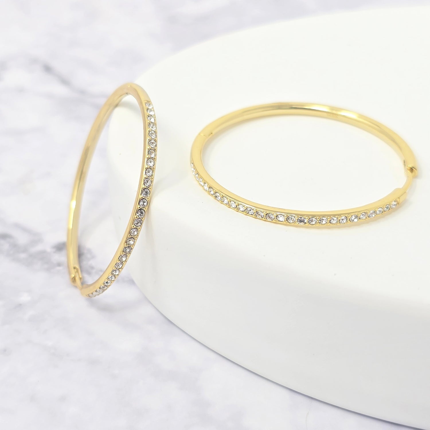 Large Round Hoop Gold Plated Earrings With Certified Austrian Crystals