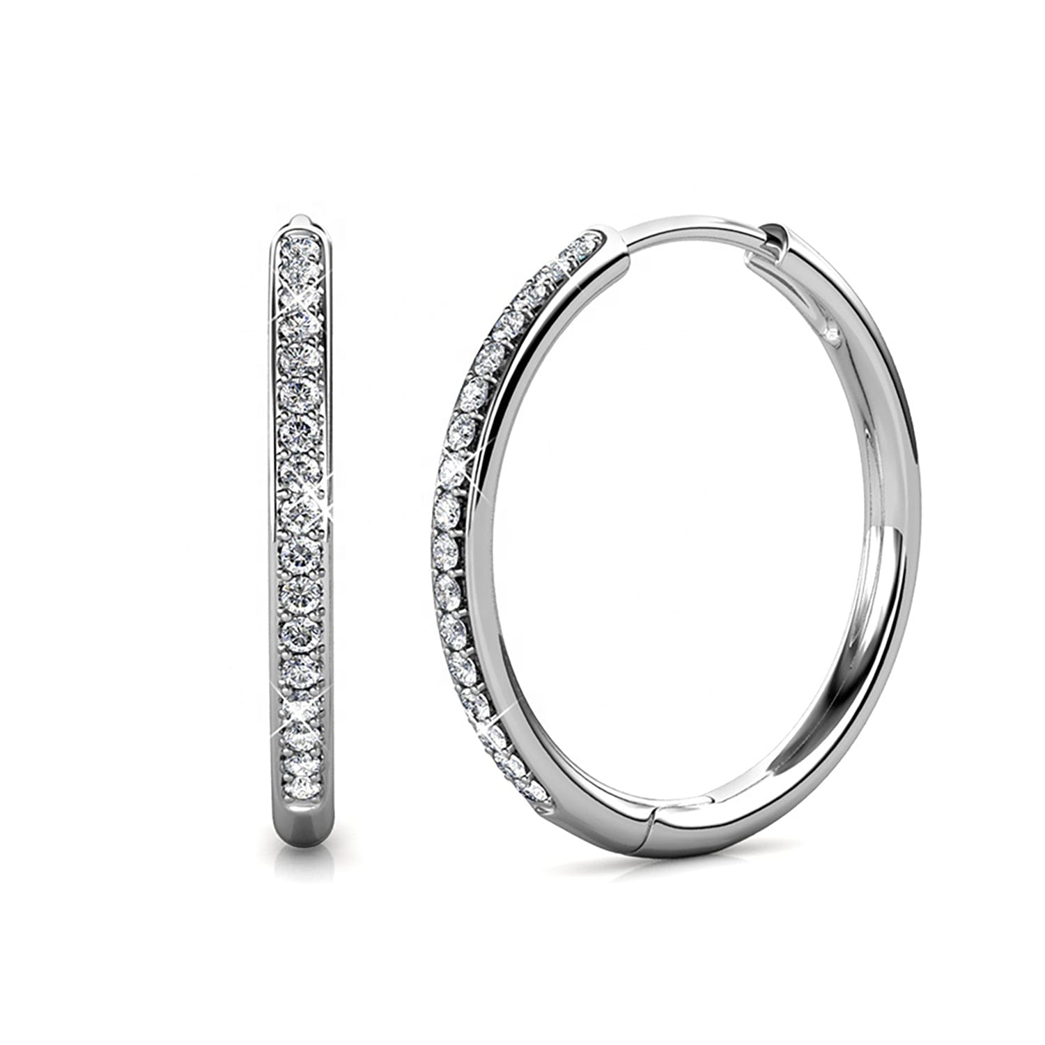 Large Round Hoop Silver Earrings With Certified Austrian Crystals