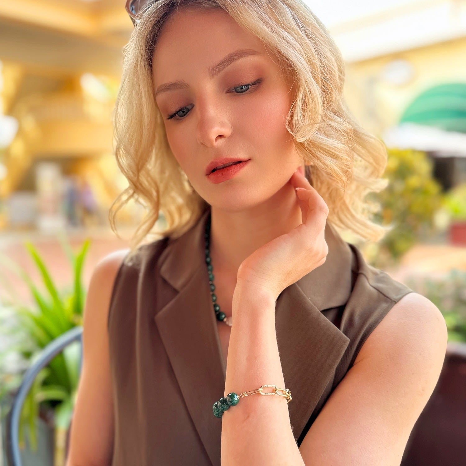 Round Malachite Adjustable Chain Bracelet