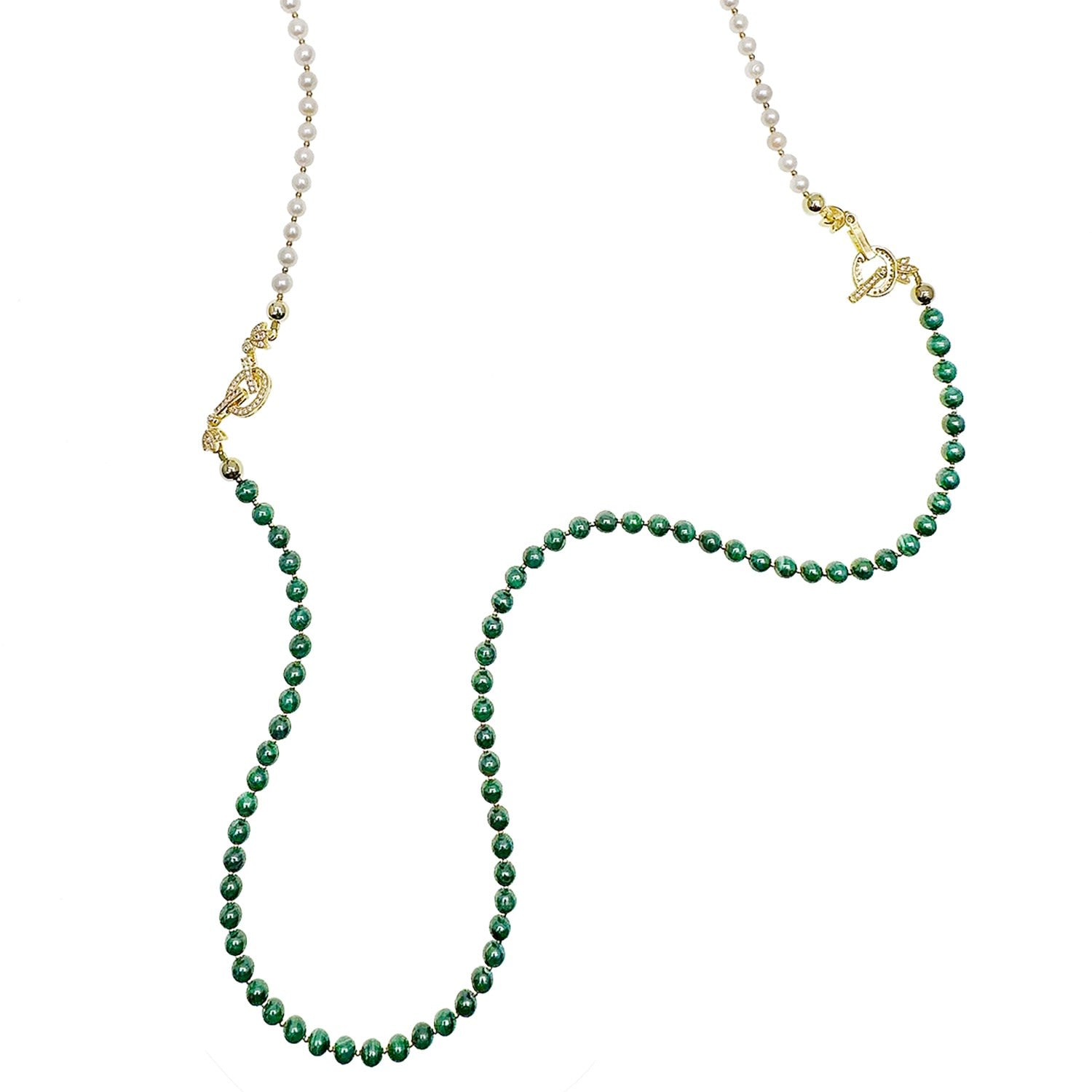 Round Malachite With Freshwater Pearls Convertible Necklace