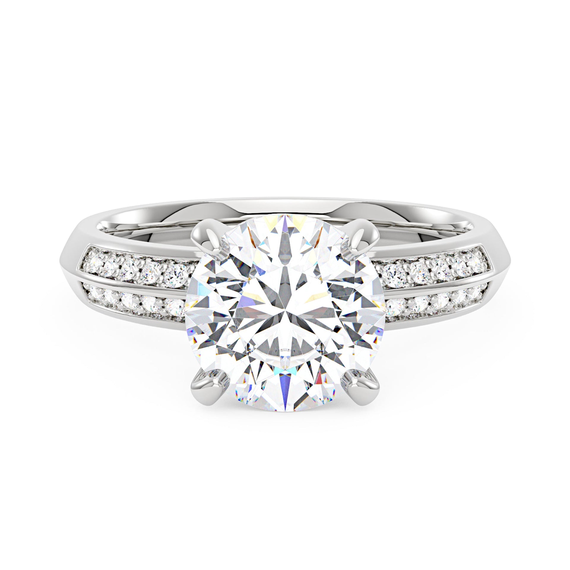 3 Carat Round Moissanite Engagement Ring with Pavé Double Row Band