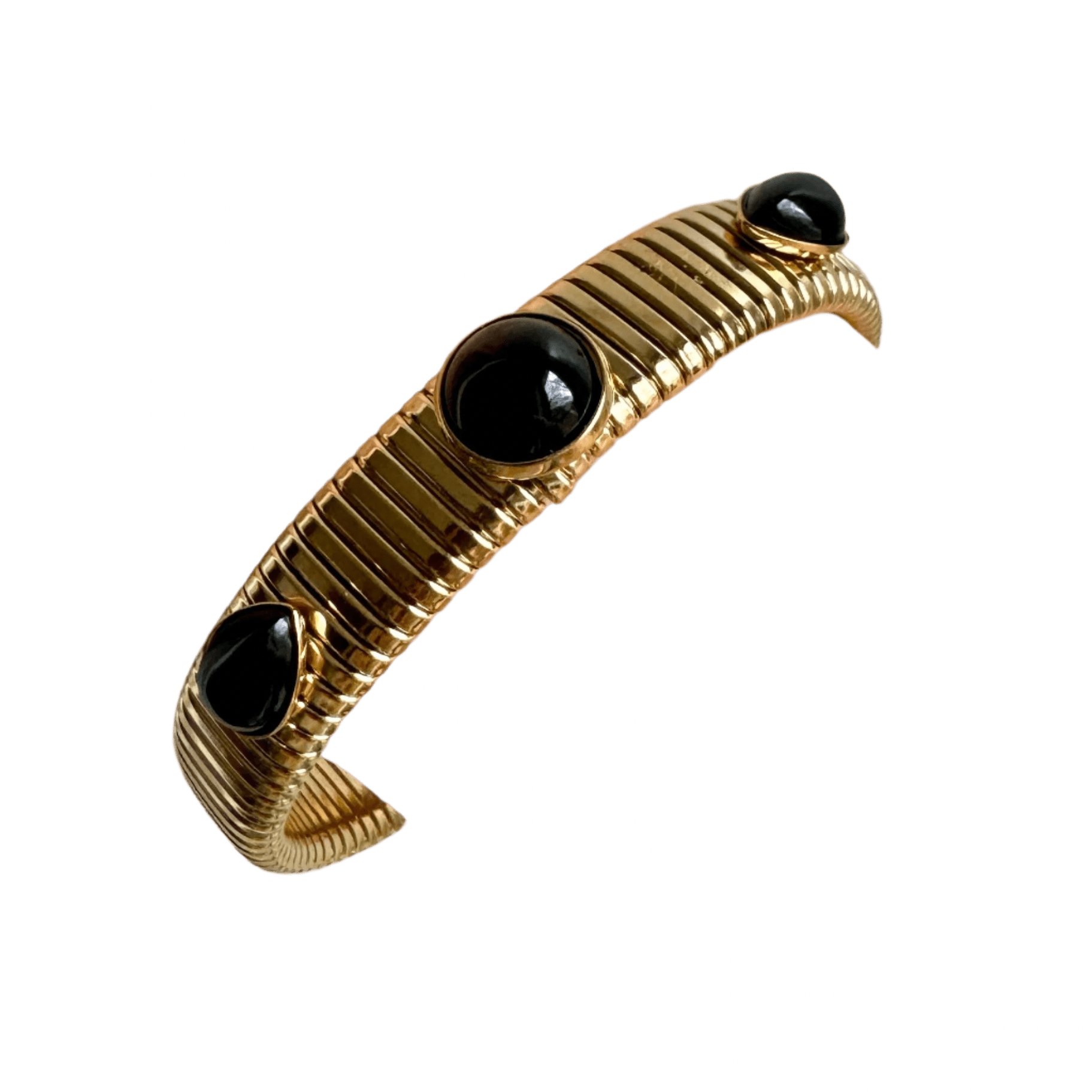 Round & Pear Shaped Black Onyx Gold Omega Bracelet