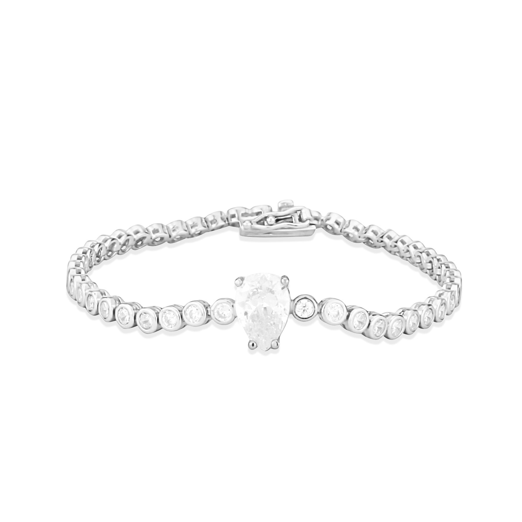 Round Tennis With Center Pear Stone - Silver