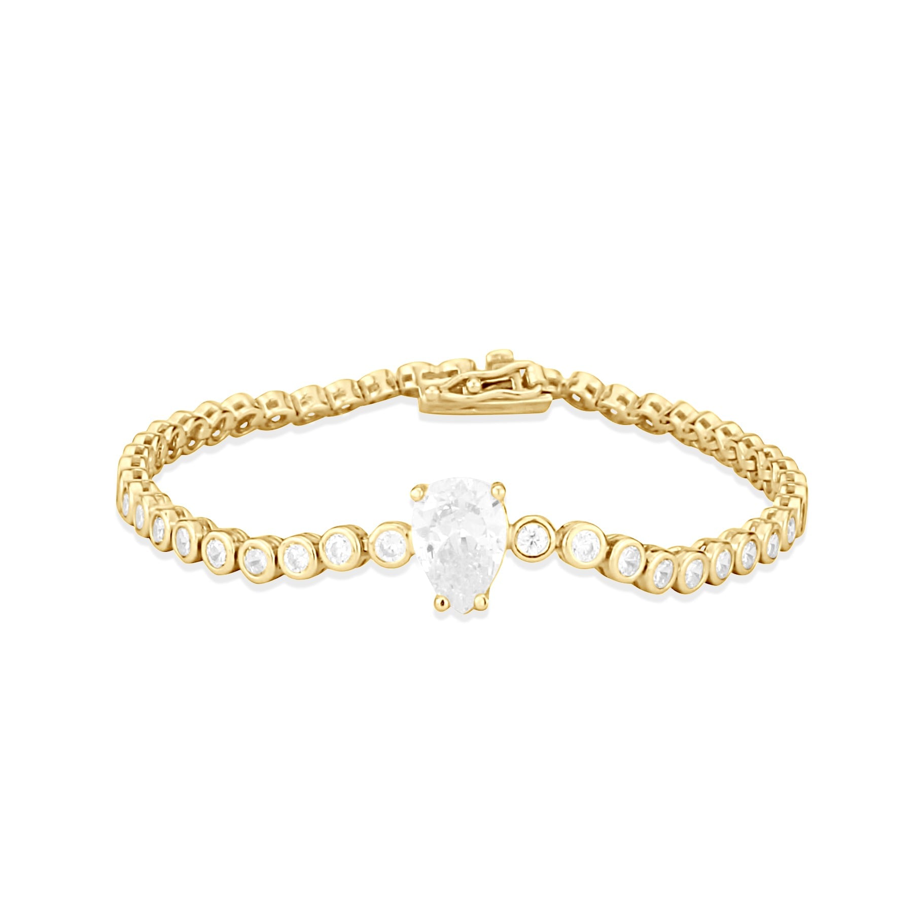 Round Tennis With Center Pear Stone - Gold