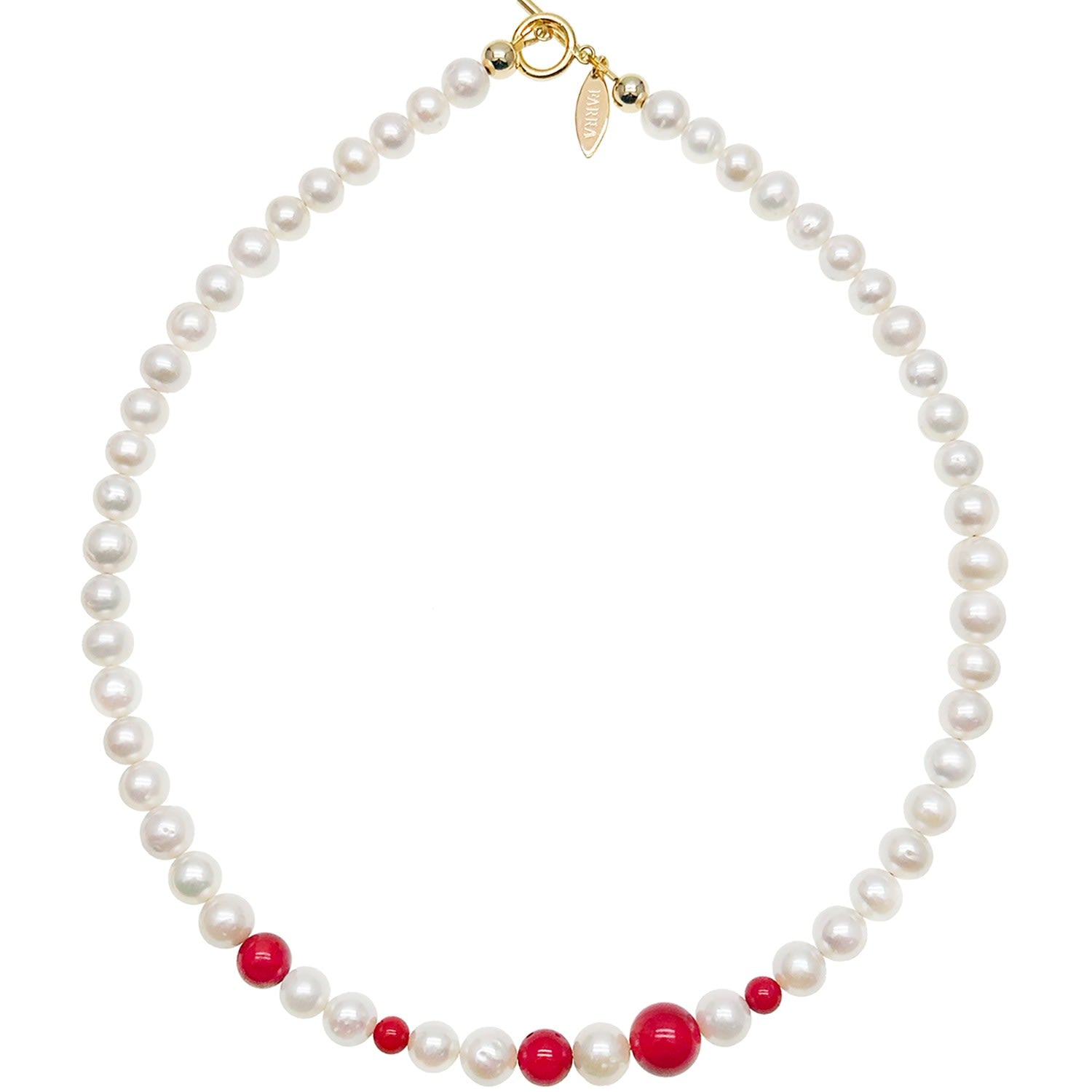 Round White Pearls And Red Coral Mixed Necklace