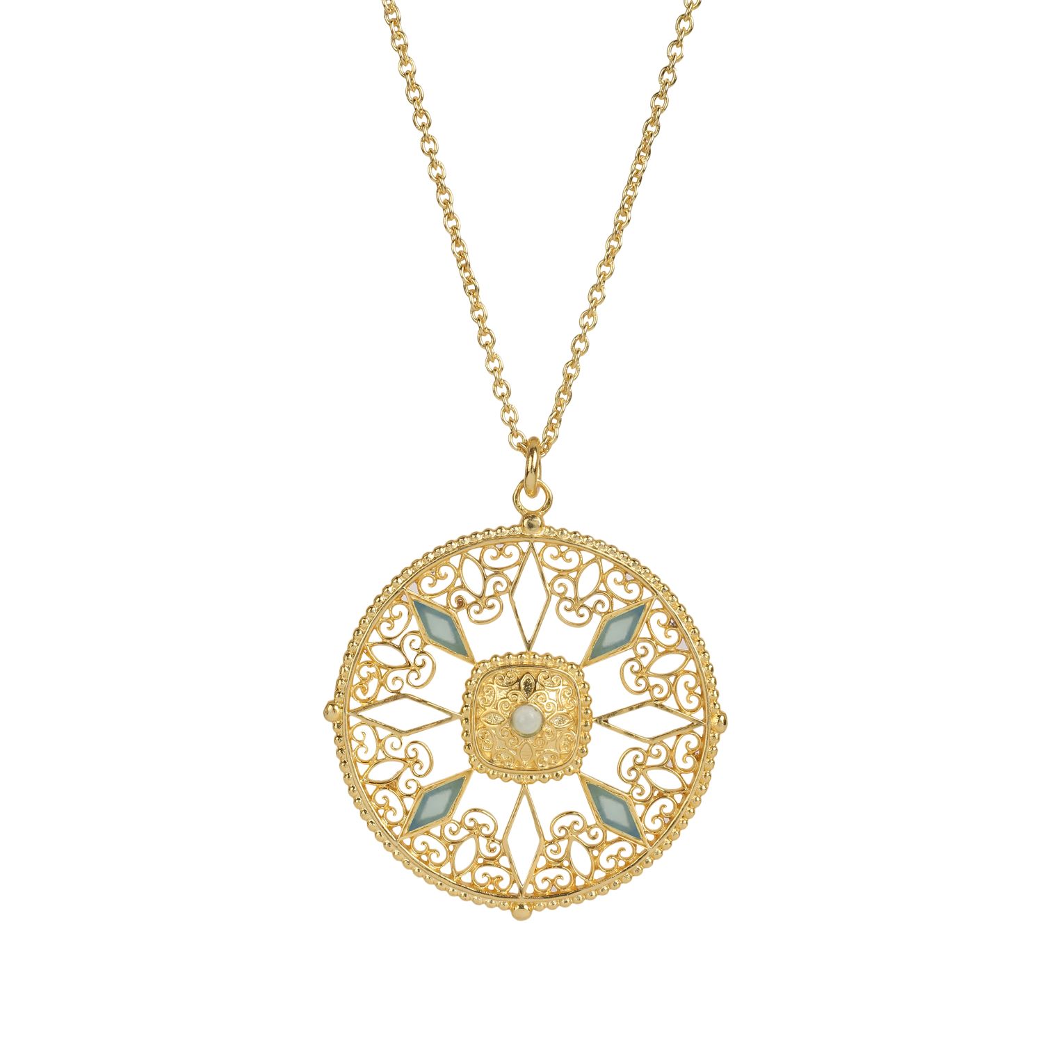 Swissblue Chalcedony Medallion Necklace