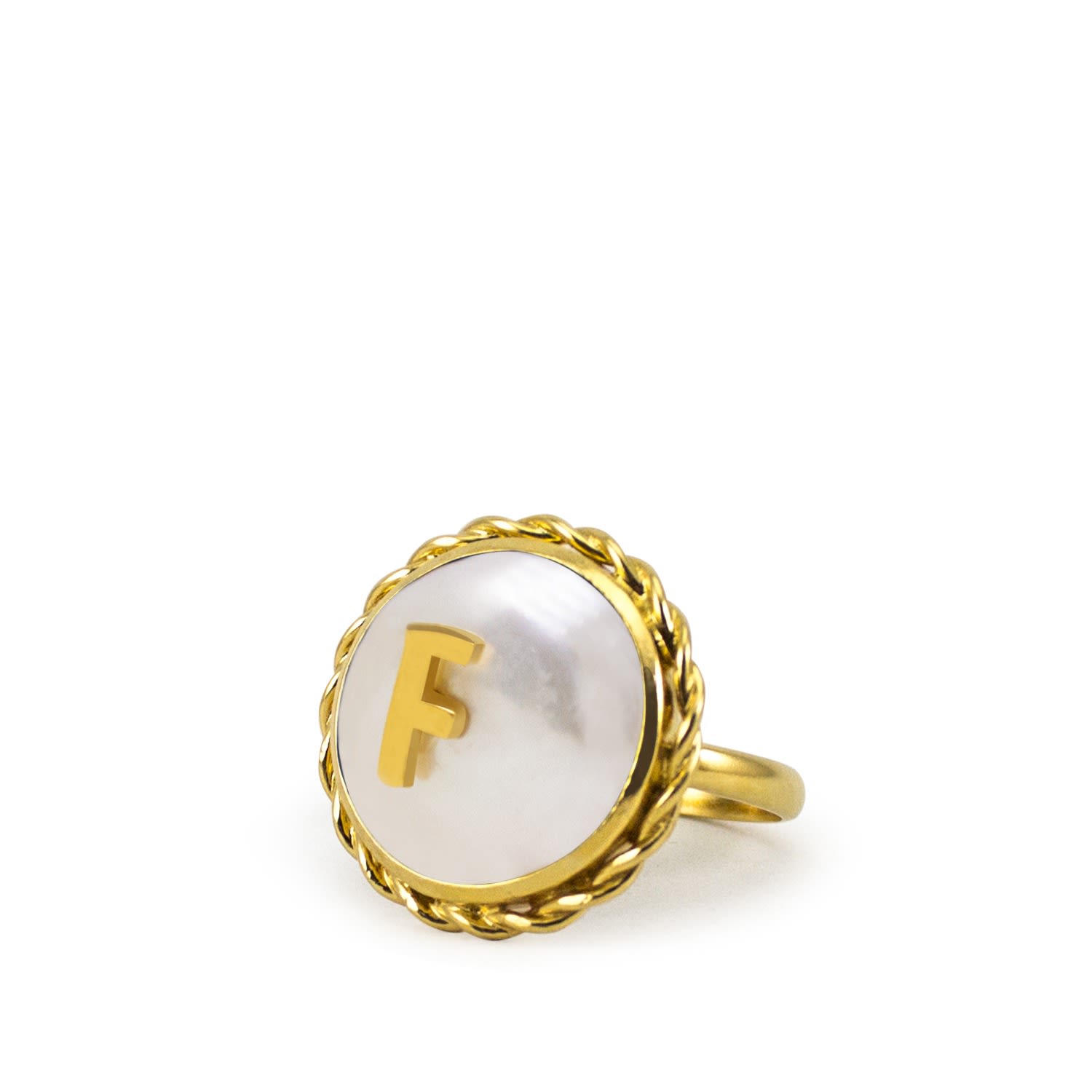 Moonglow Gold-Plated Initial F Pearl Ring