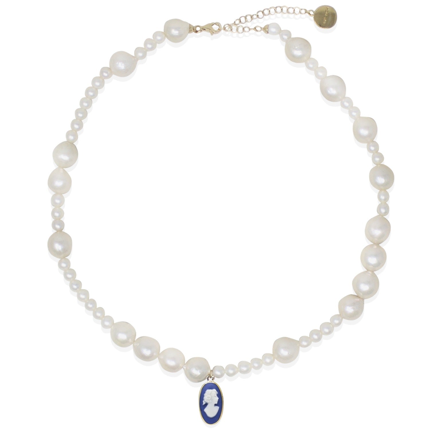 Boreas Mismatched Pearl And Blue Cameo Necklace
