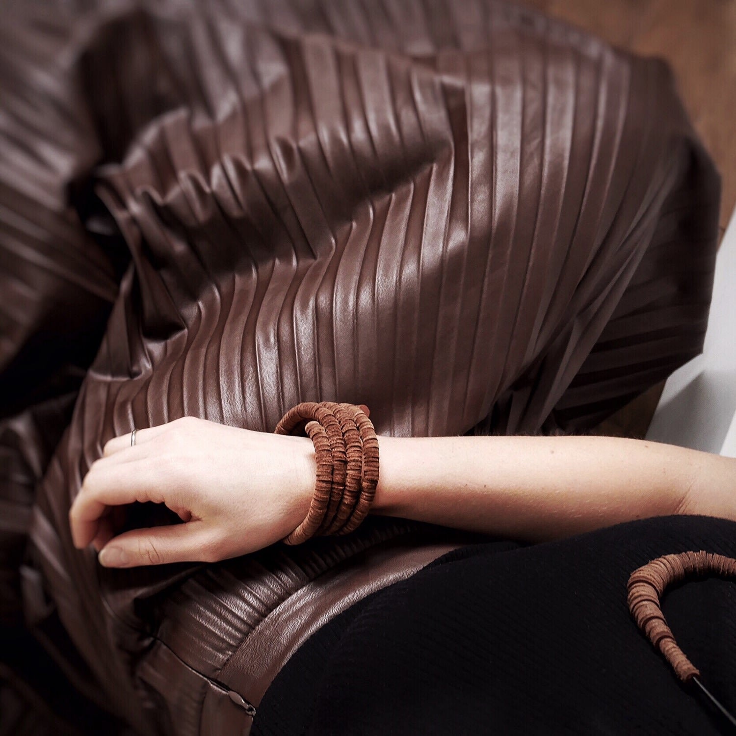 Continuous Coil Cuff Bracelet - Brown