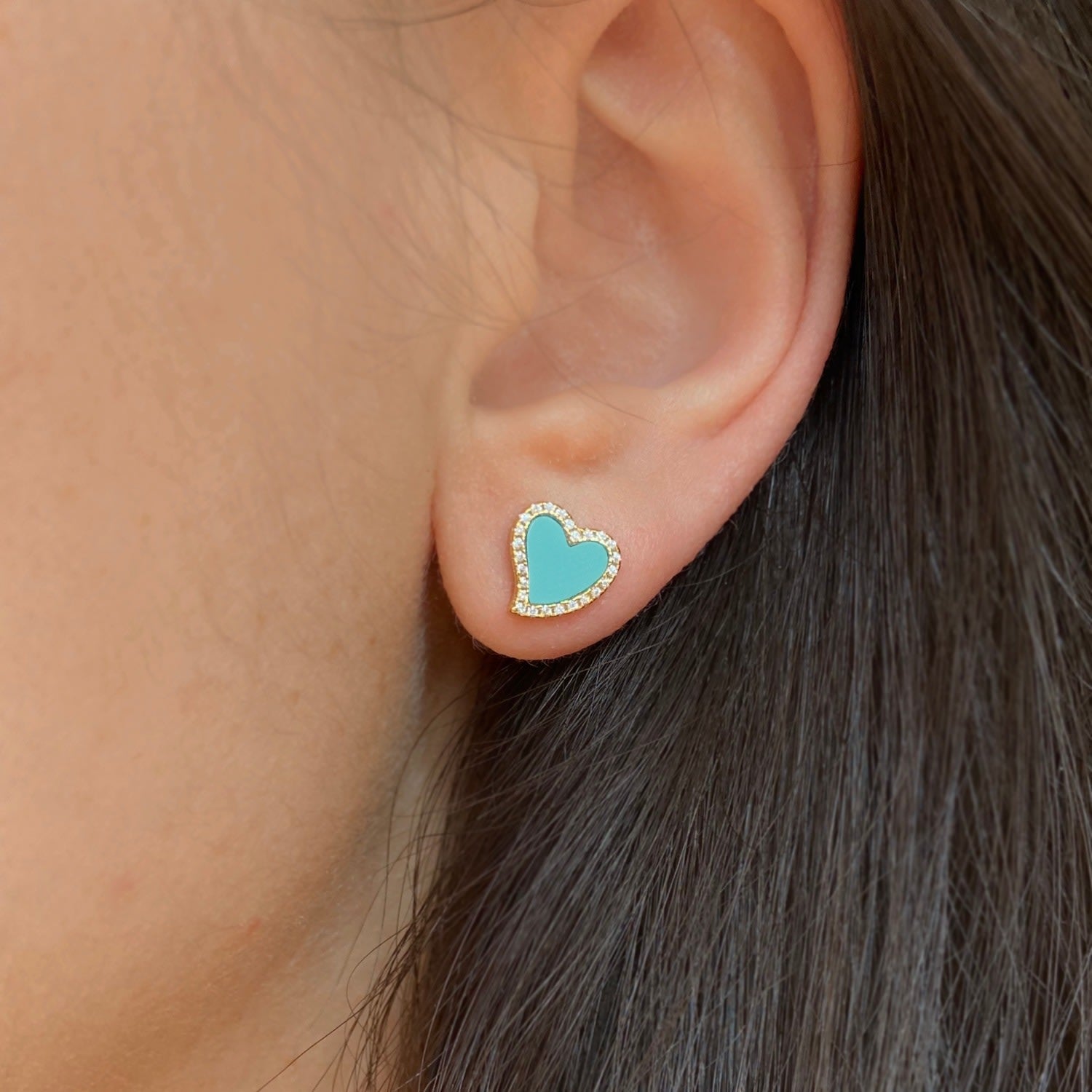 Turquoise Amore Heart Stud Earrings