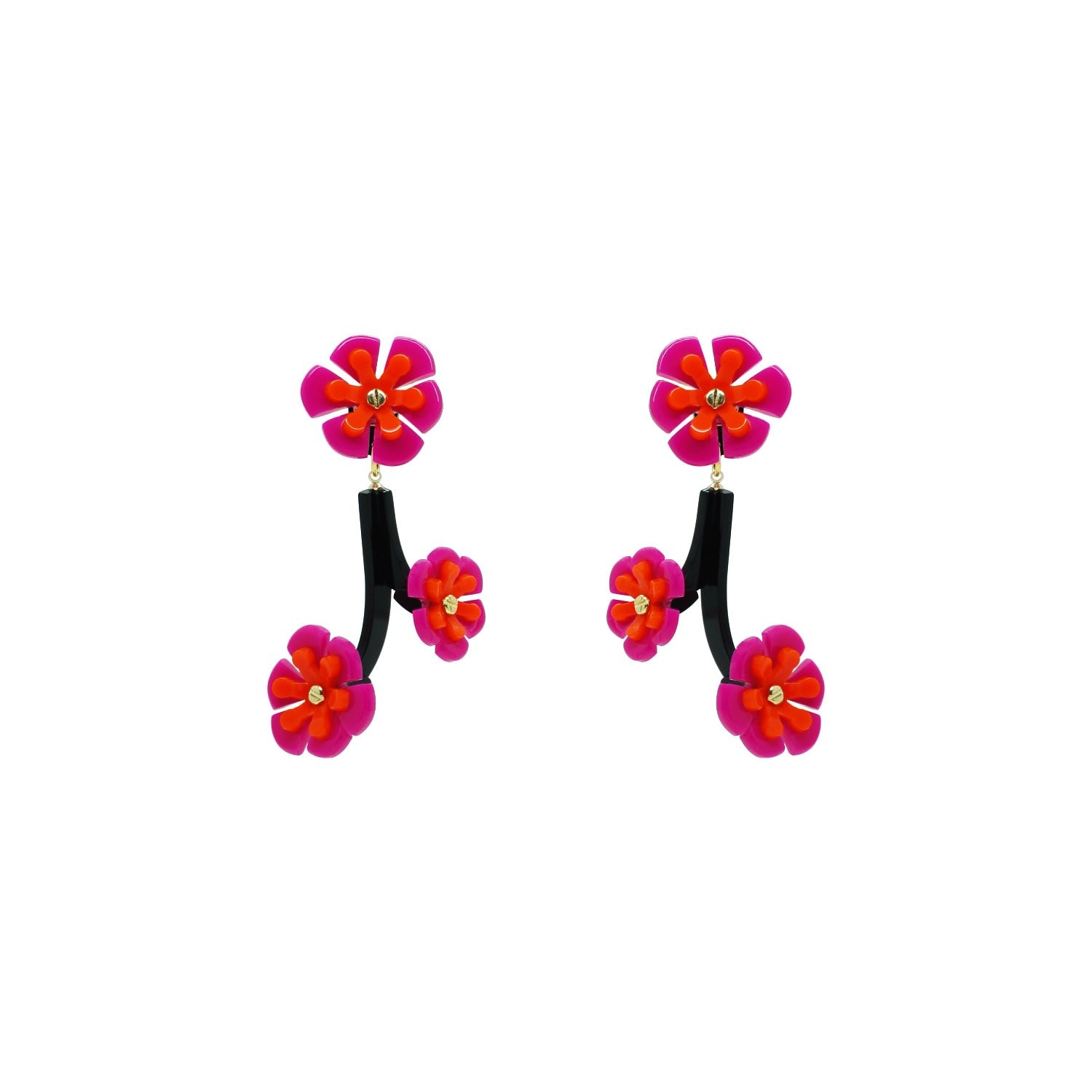 Handmade Acrylic Earring Branch Daisies Pink