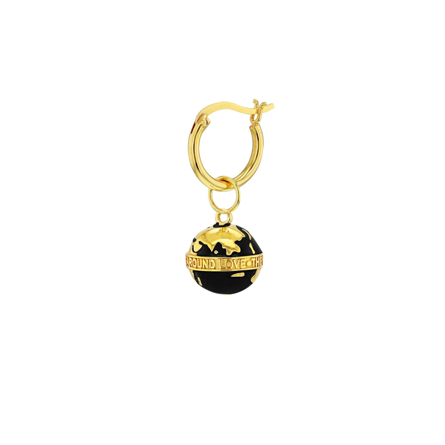 18Kt Gold Plated & Black Enamel Mini Globe Pendant