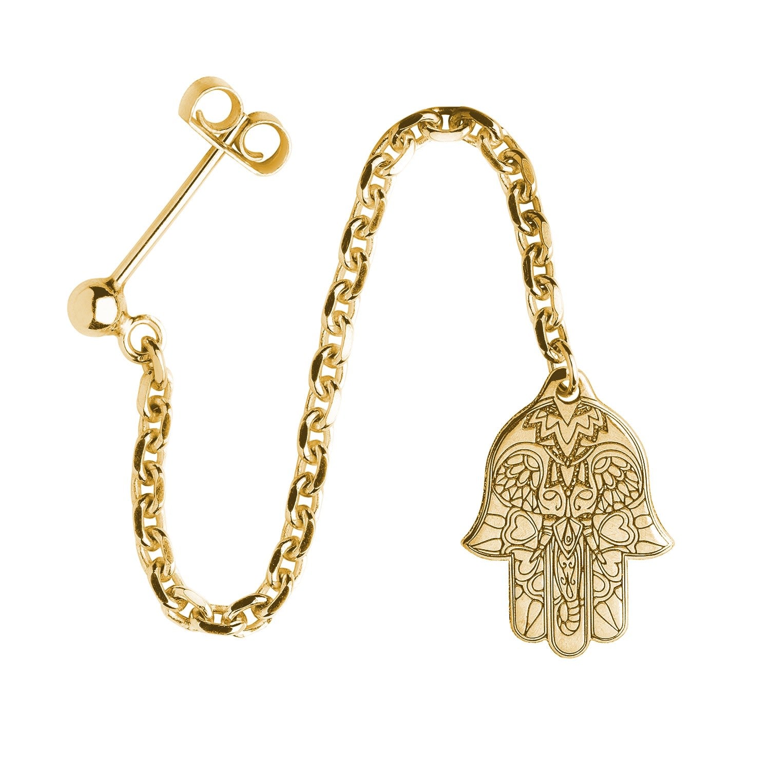 Gold Hamsa Hand Single Long Drop Earring