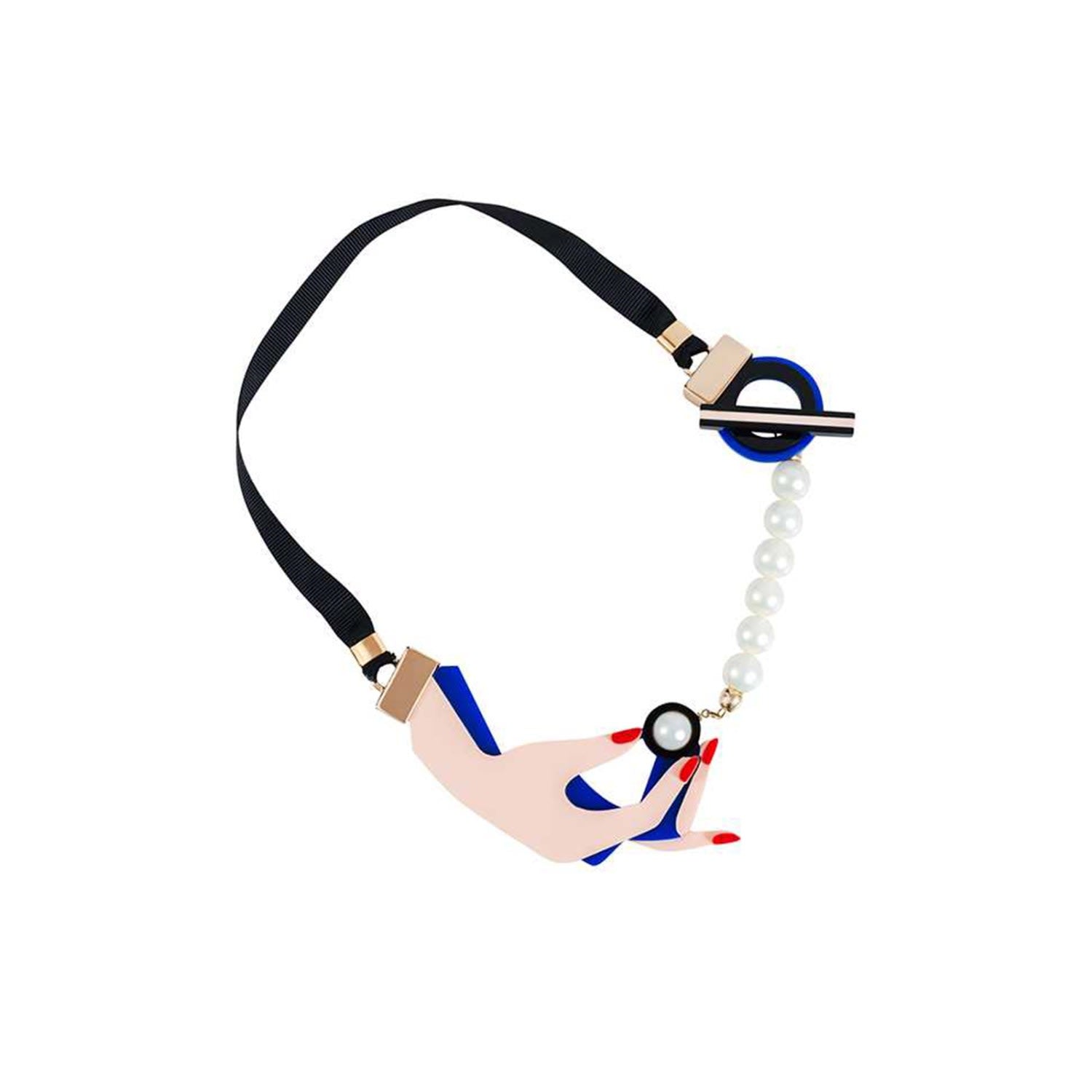 Handmade Acrylic Necklace Hand & Pearl