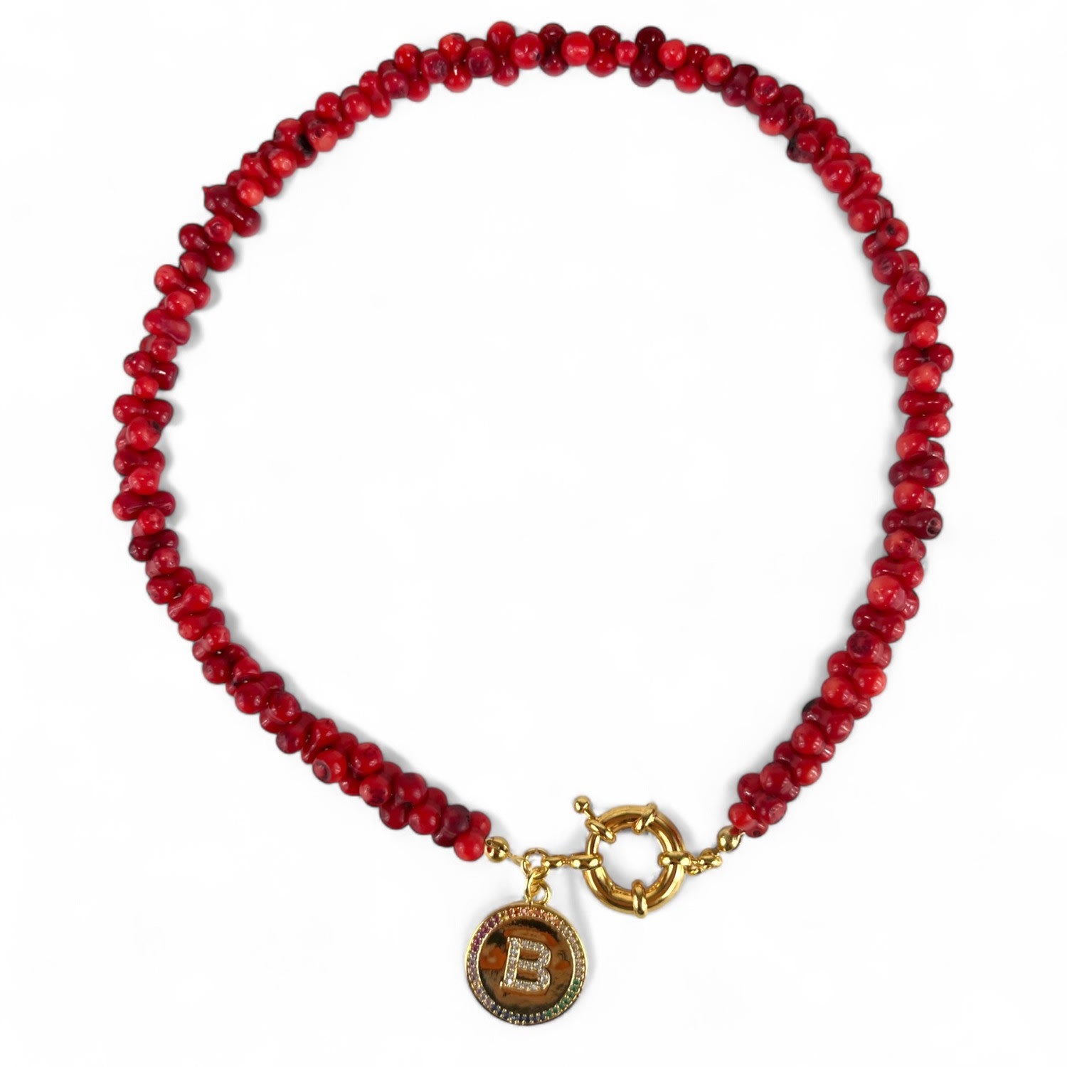 Rubera Initial Coral Gemstone Necklace