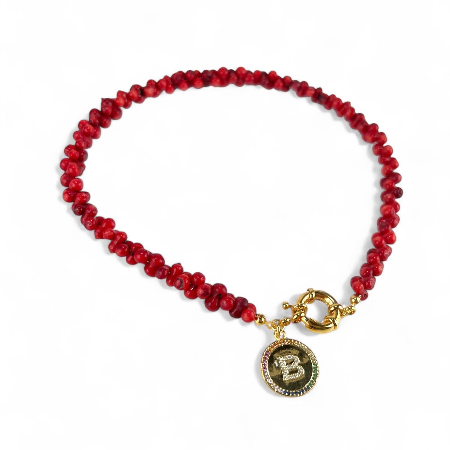 Rubera Initial Coral Gemstone Necklace