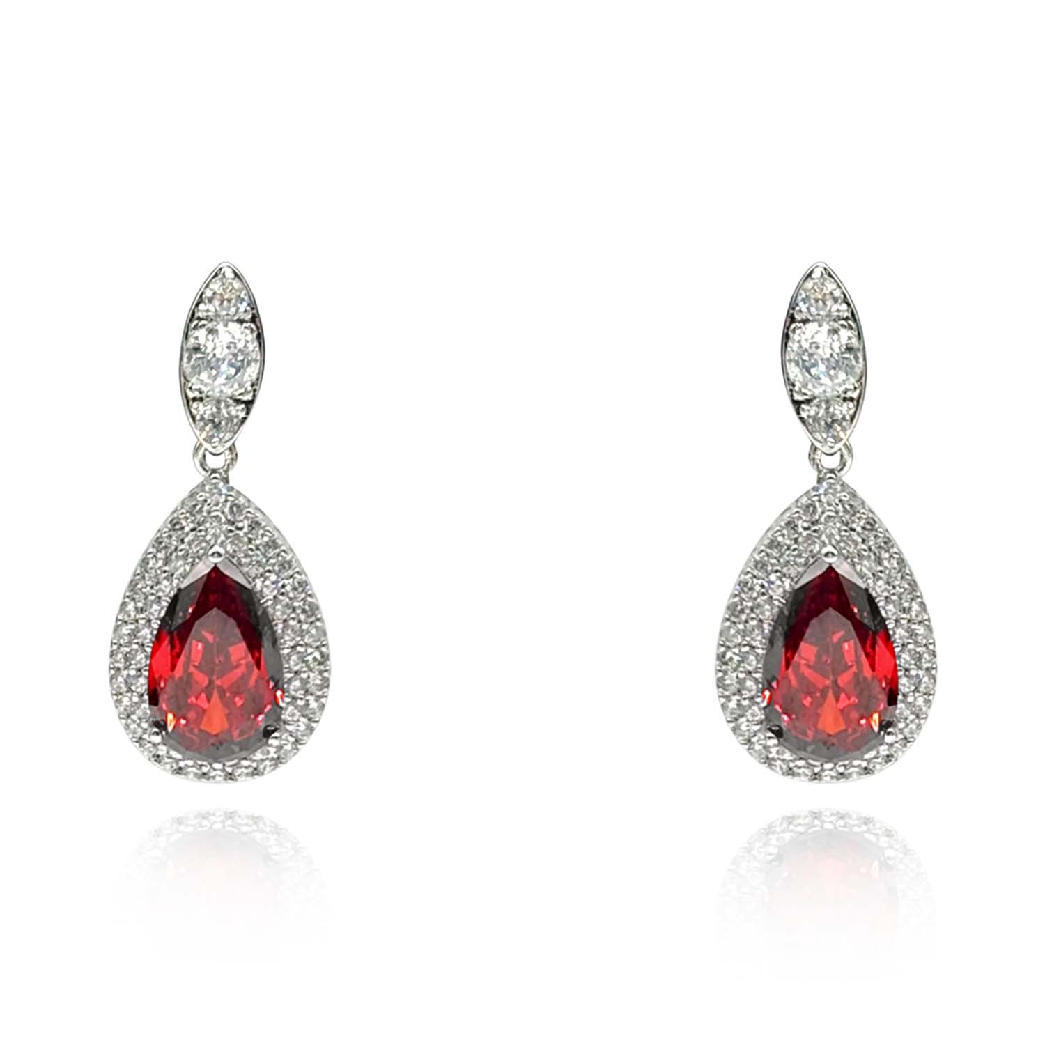 Ruby And Diamond Cubic Zirconium Pear-Shaped Clip-On Drops