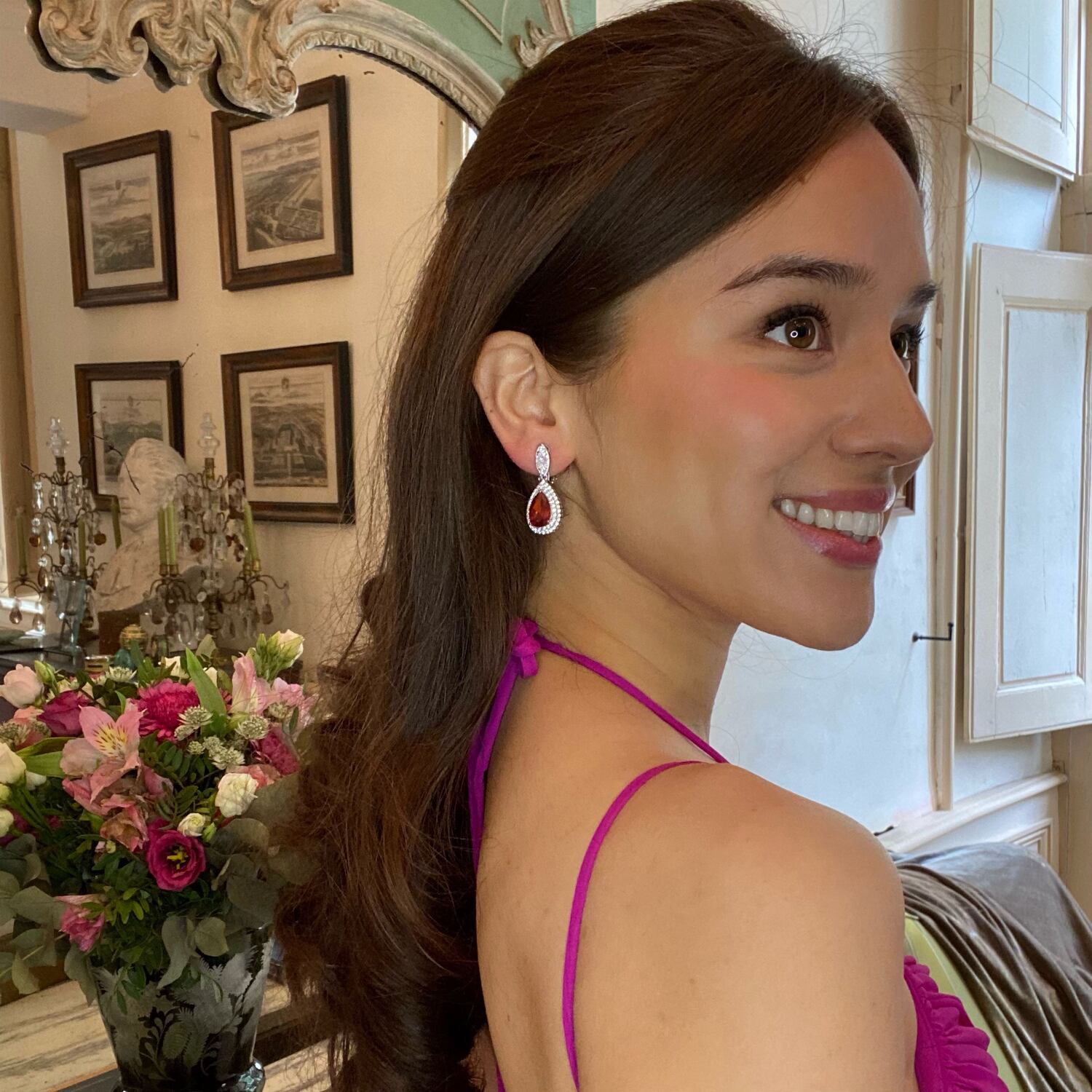 Ruby And Diamond Cubic Zirconium Pear-Shaped Clip-On Drops