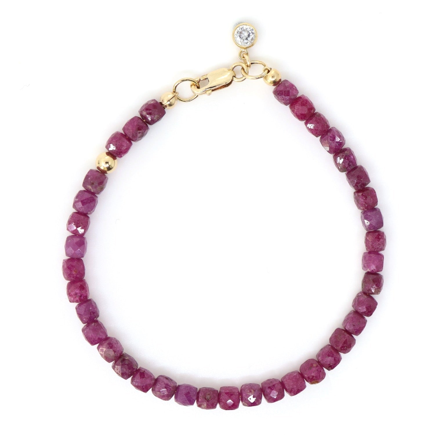 Ruby Cube & 14K Gold Filled Beaded Bracelet
