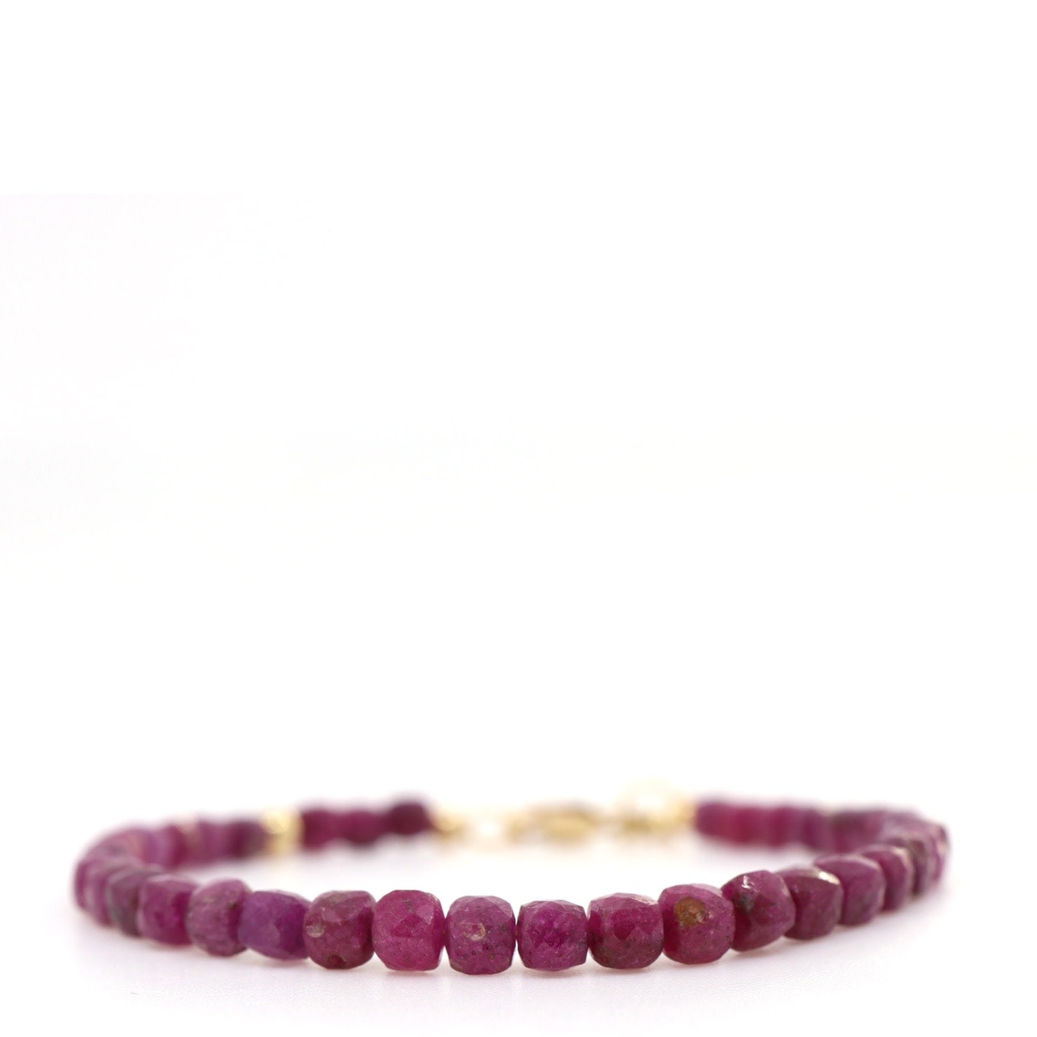 Ruby Cube & 14K Gold Filled Beaded Bracelet