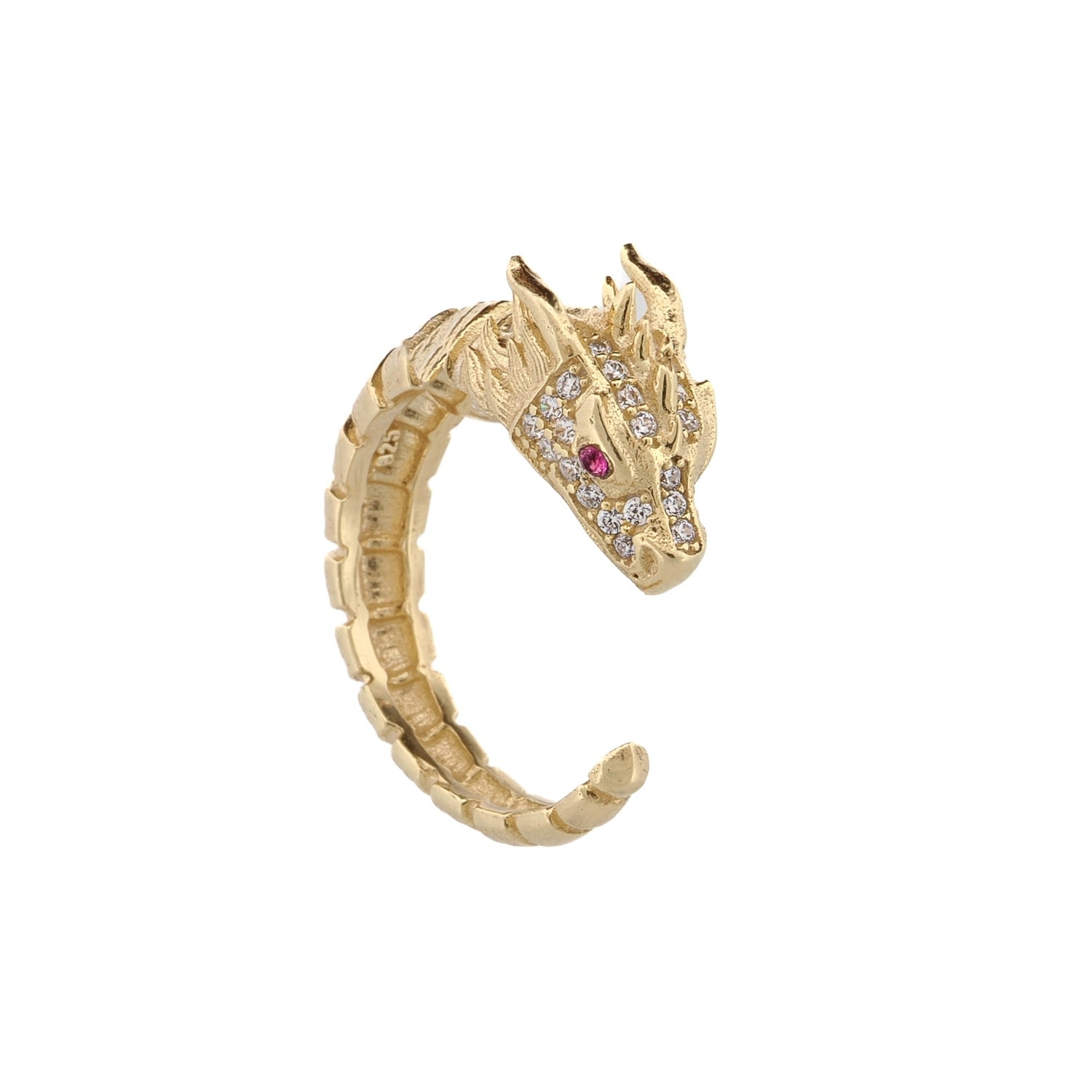 Ruby Eyed Guardian Gold Dragon Design Ring - Gold