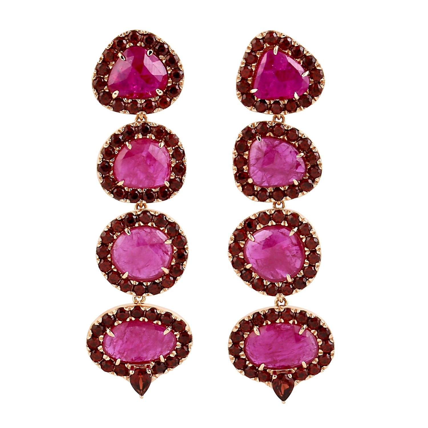 Ruby & Garnet Gemstone Dangle Earrings In Rose Gold