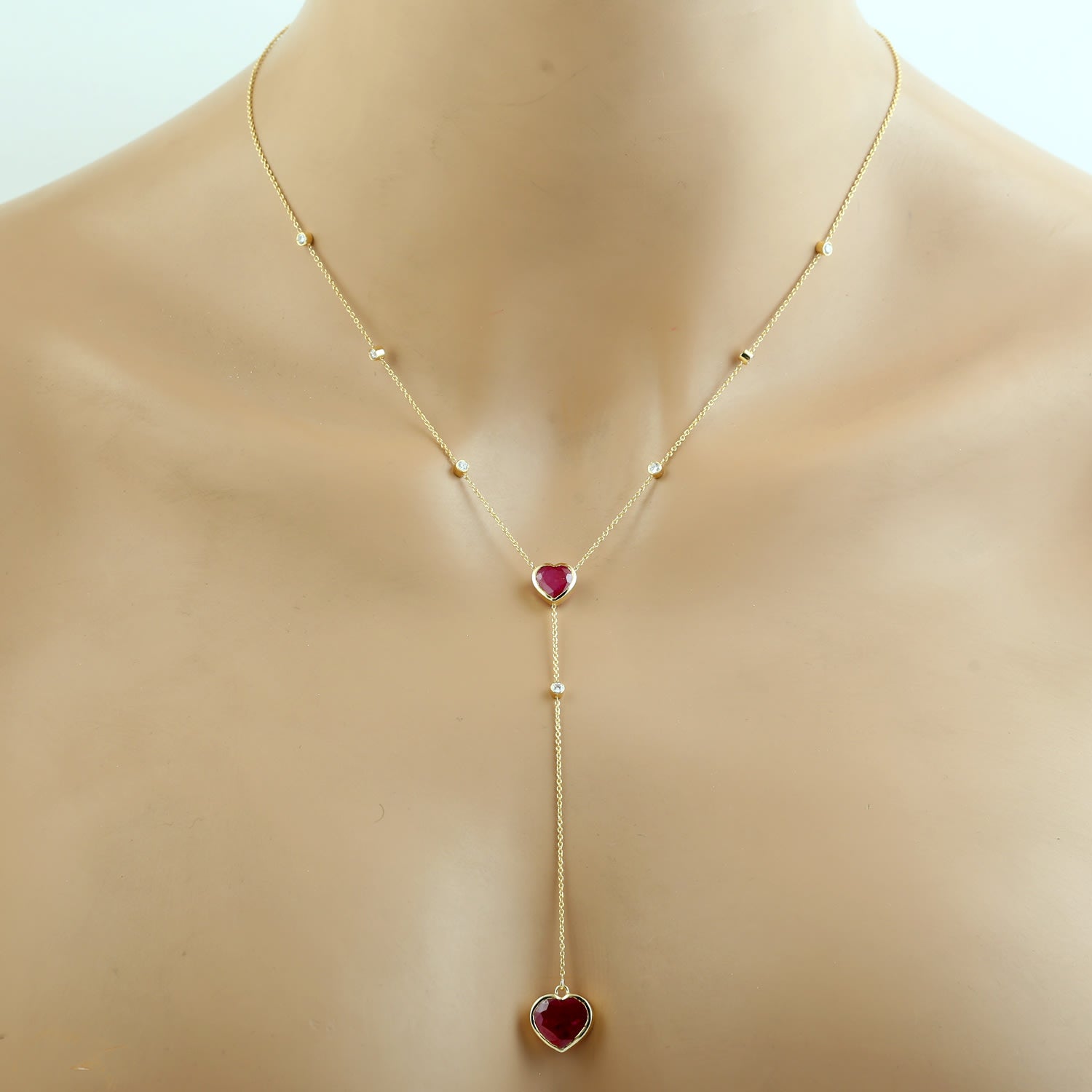 Ruby Gemstone & Diamond Heart Choker Necklace In Yellow Gold