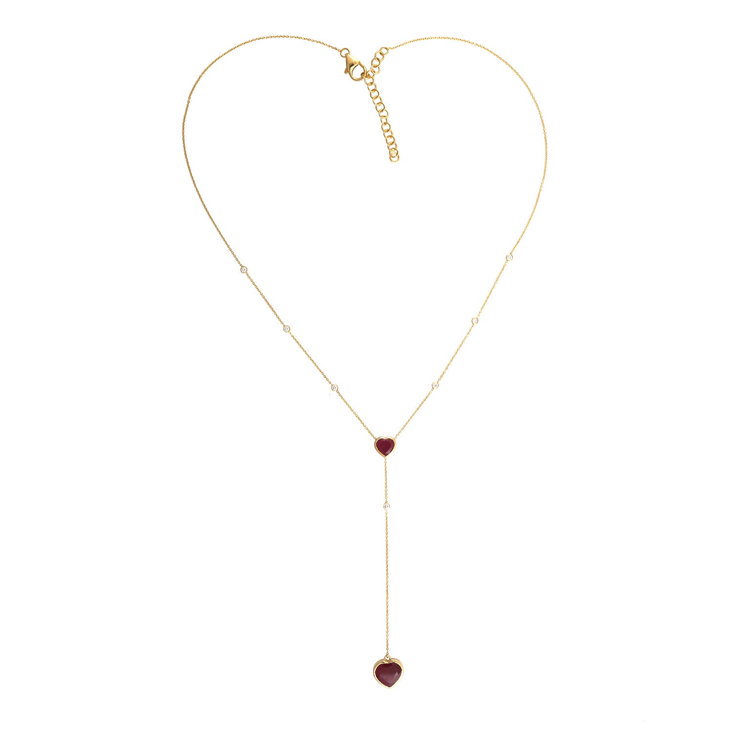 Ruby Gemstone & Diamond Heart Choker Necklace In Yellow Gold