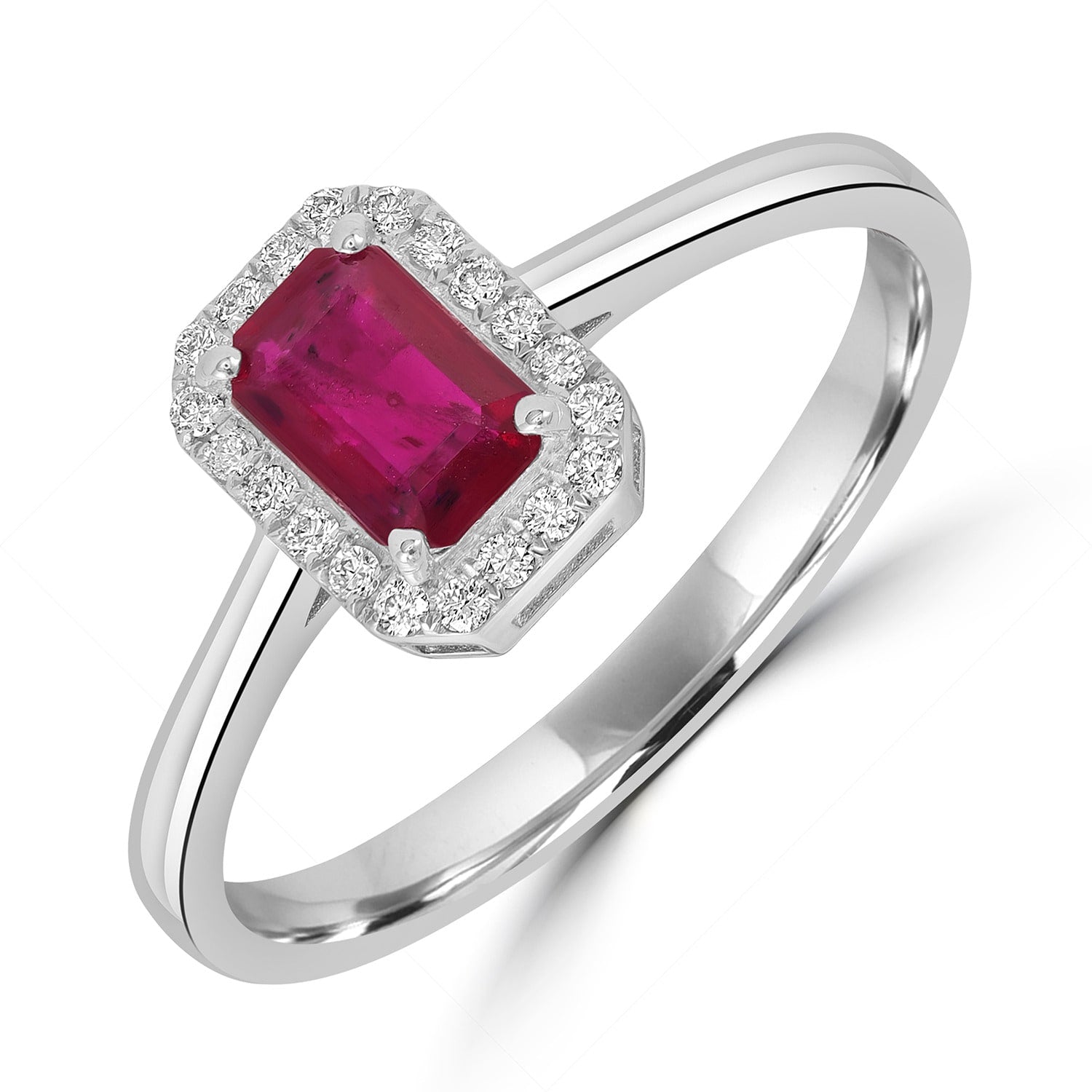 Luxury White Gold Square Ruby Ring With Diamonds