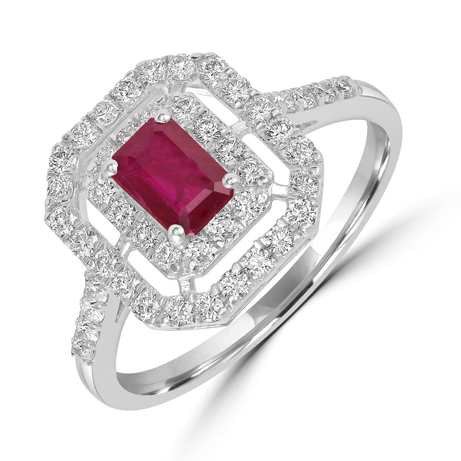 Ruby Gemstone Pave Diamond Solitaire Ring In White Gold