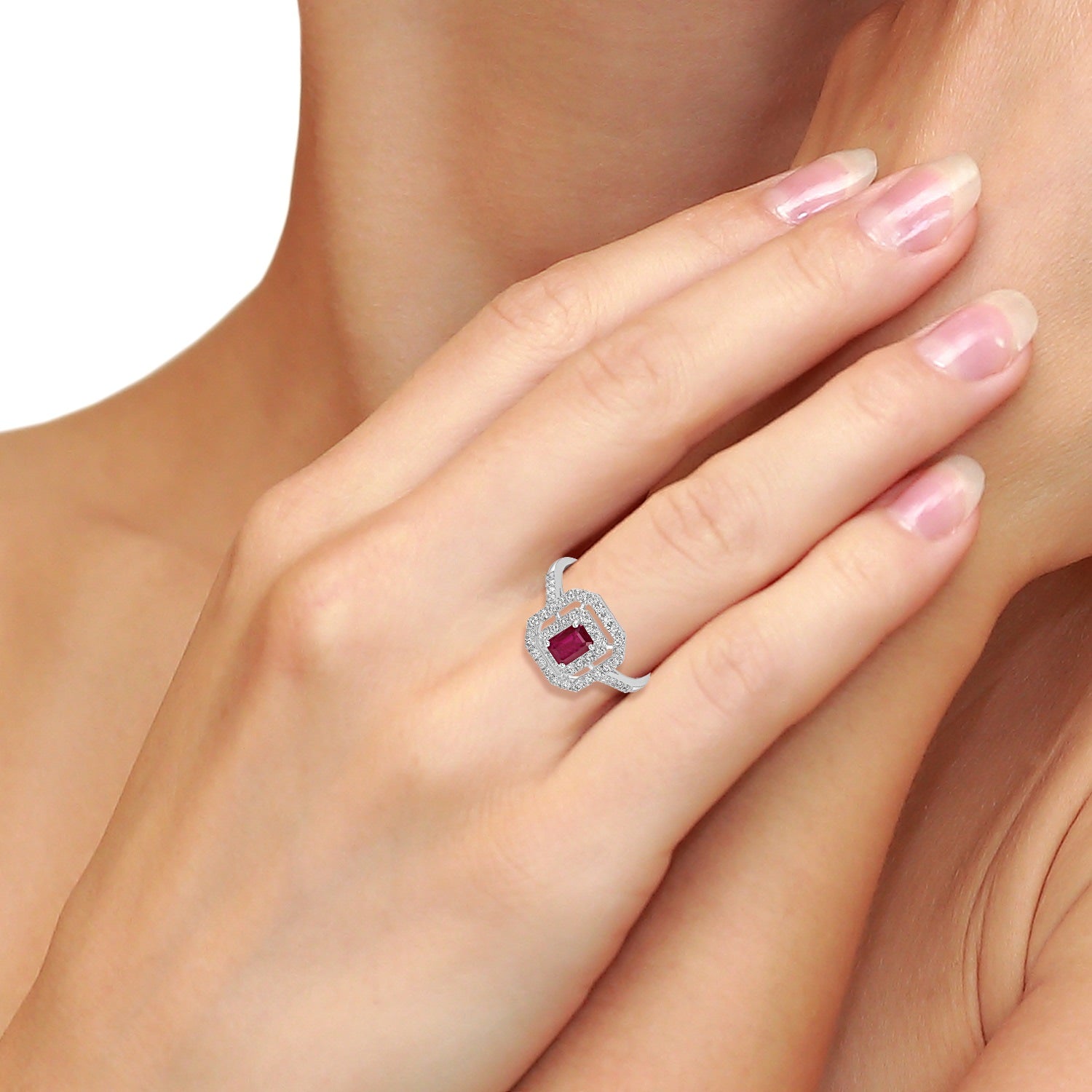 Ruby Gemstone Pave Diamond Solitaire Ring In White Gold