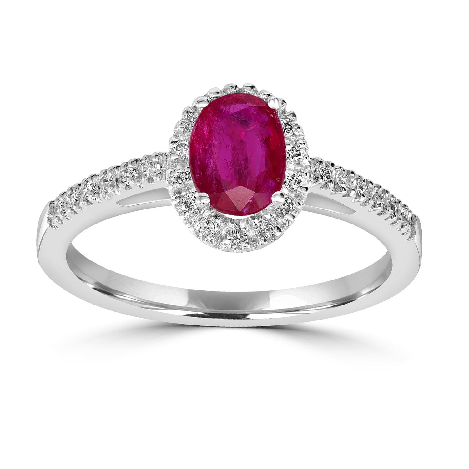 Ruby Gemstone Pave Diamond Oval Design Ring In White Gold