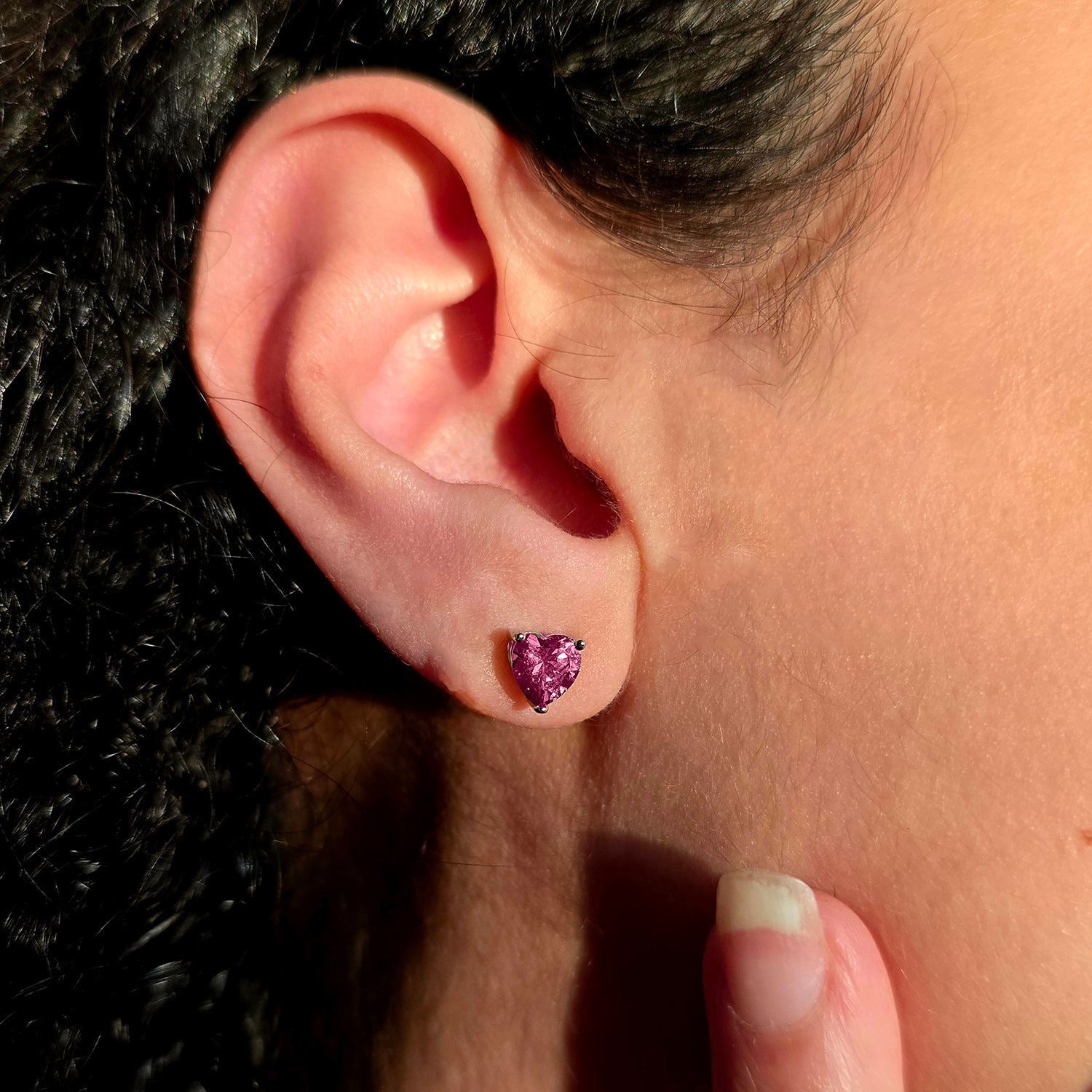 Ruby Heart Sterling Silver Stud Gemstone Earrings