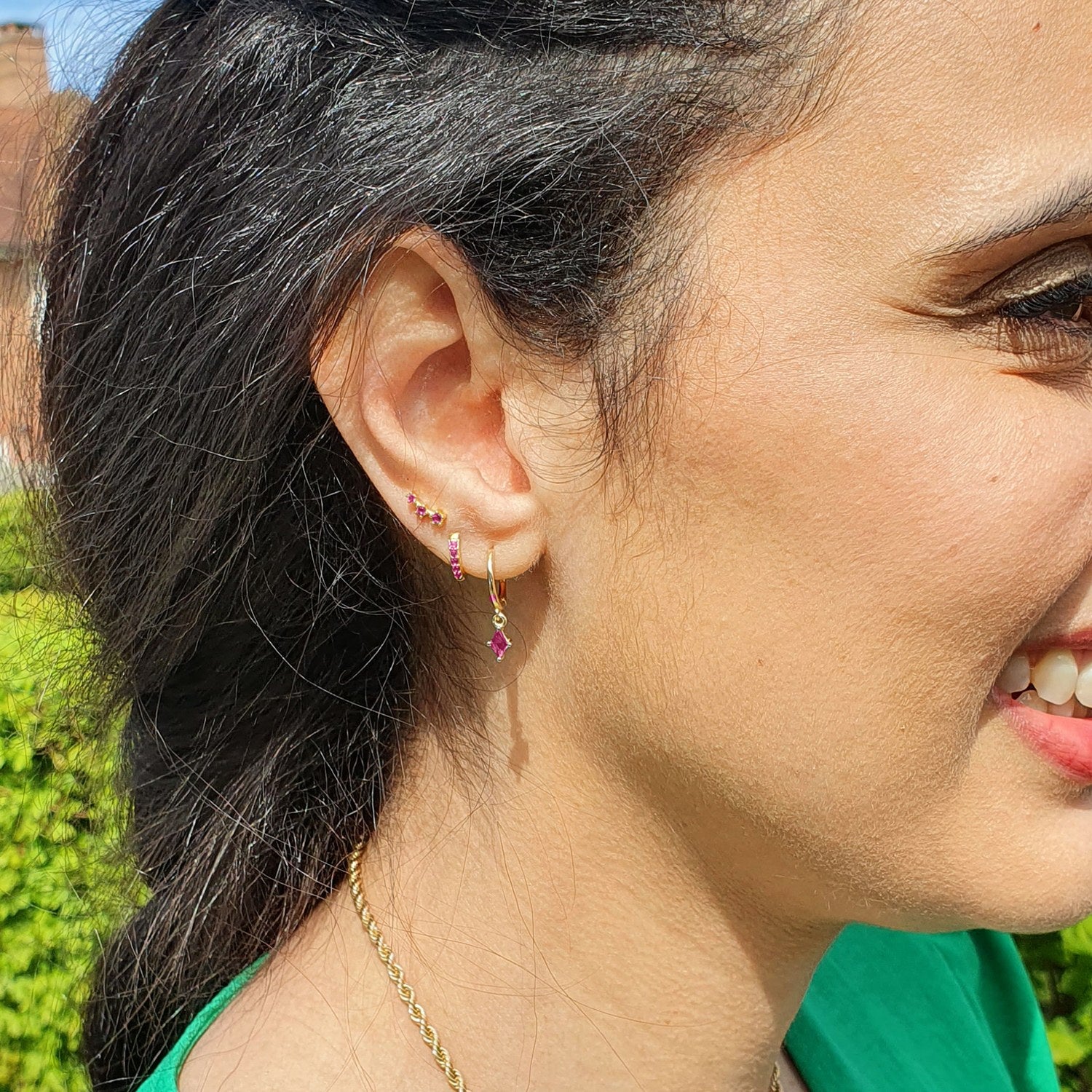 Ruby July Birthstone Small Huggie Hoop Earrings