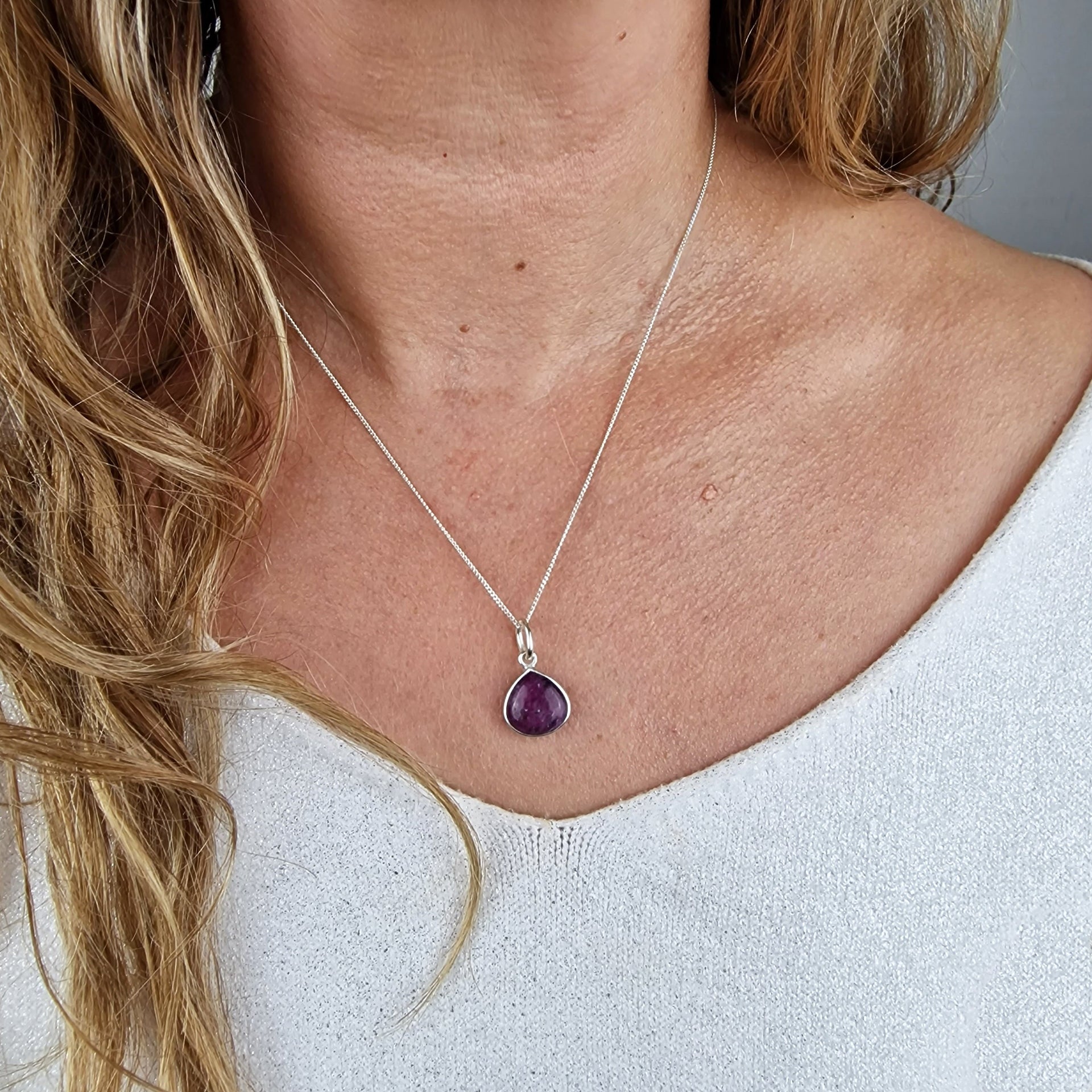 Ruby July Birthstone Sterling Silver Heart Pendant Necklace