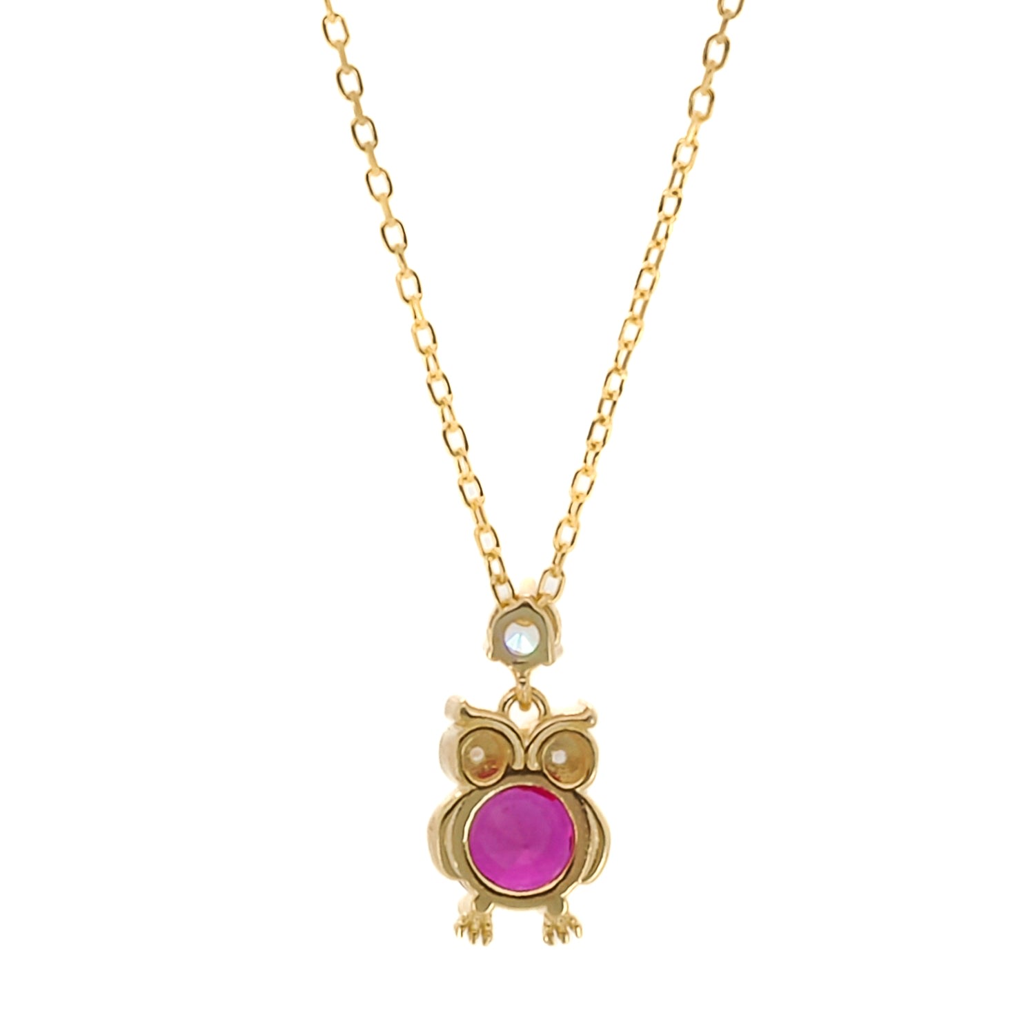 Ruby Owl Necklace - Pink