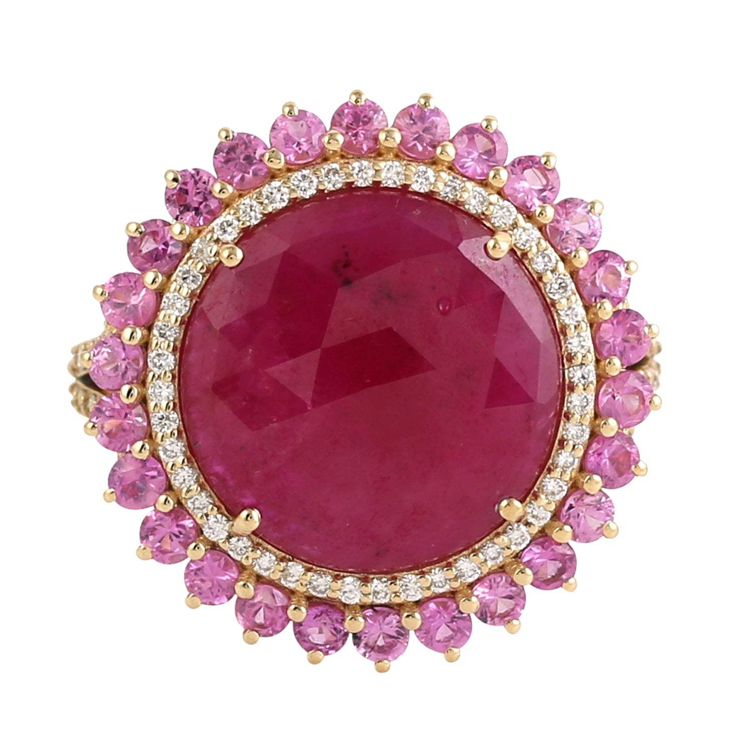 Ruby & Pink Sapphire Gemstone Pave Diamond Cocktail Ring In 18K Gold