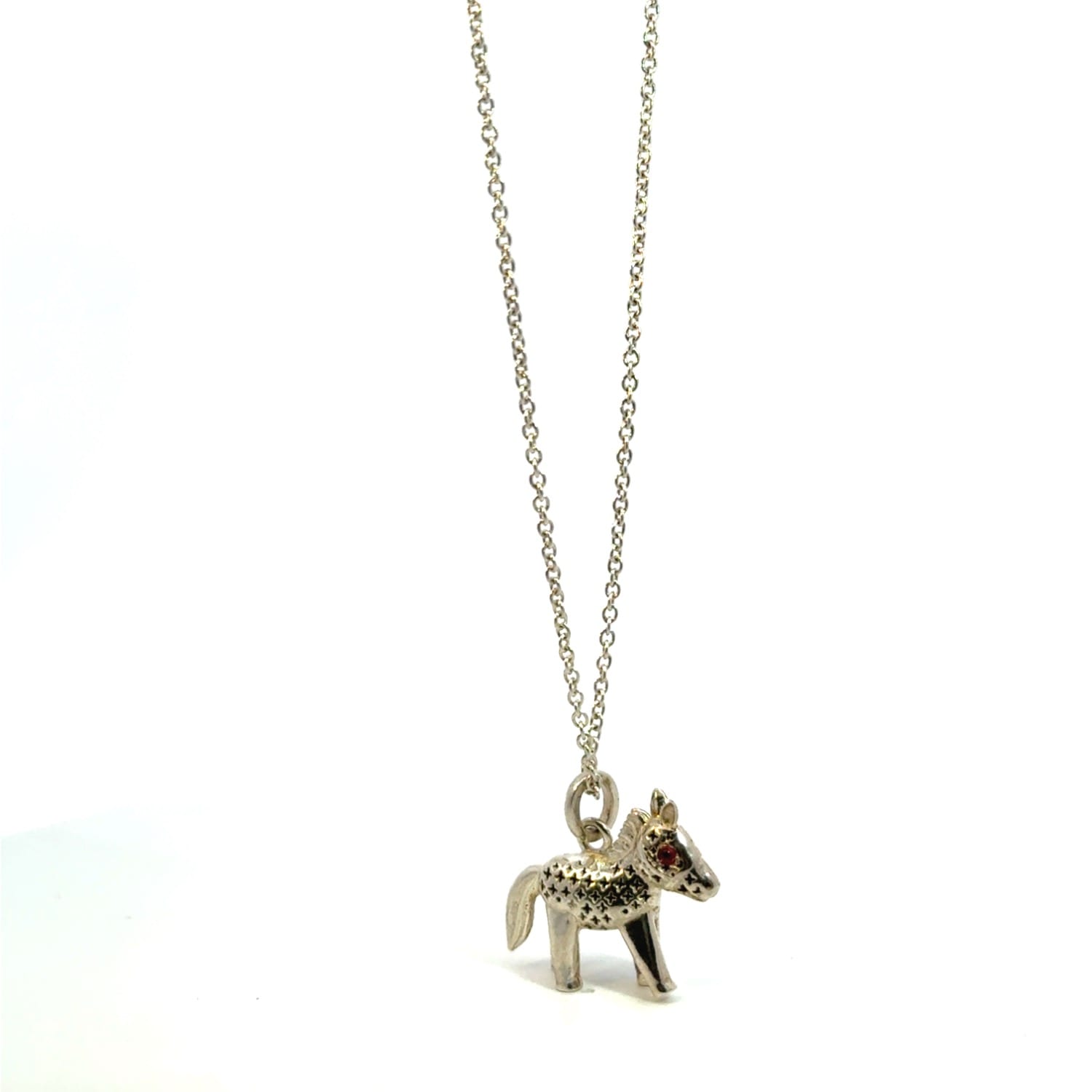 Ruby Small Horse Silver Necklace