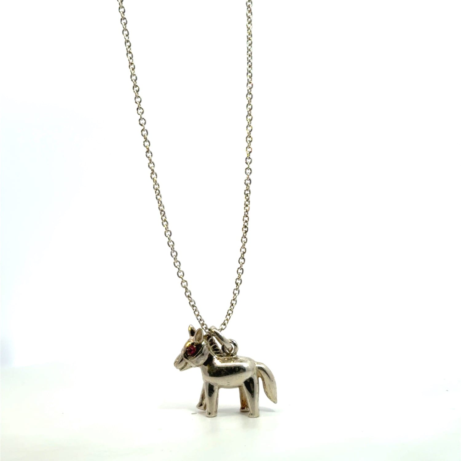 Ruby Small Horse Silver Necklace
