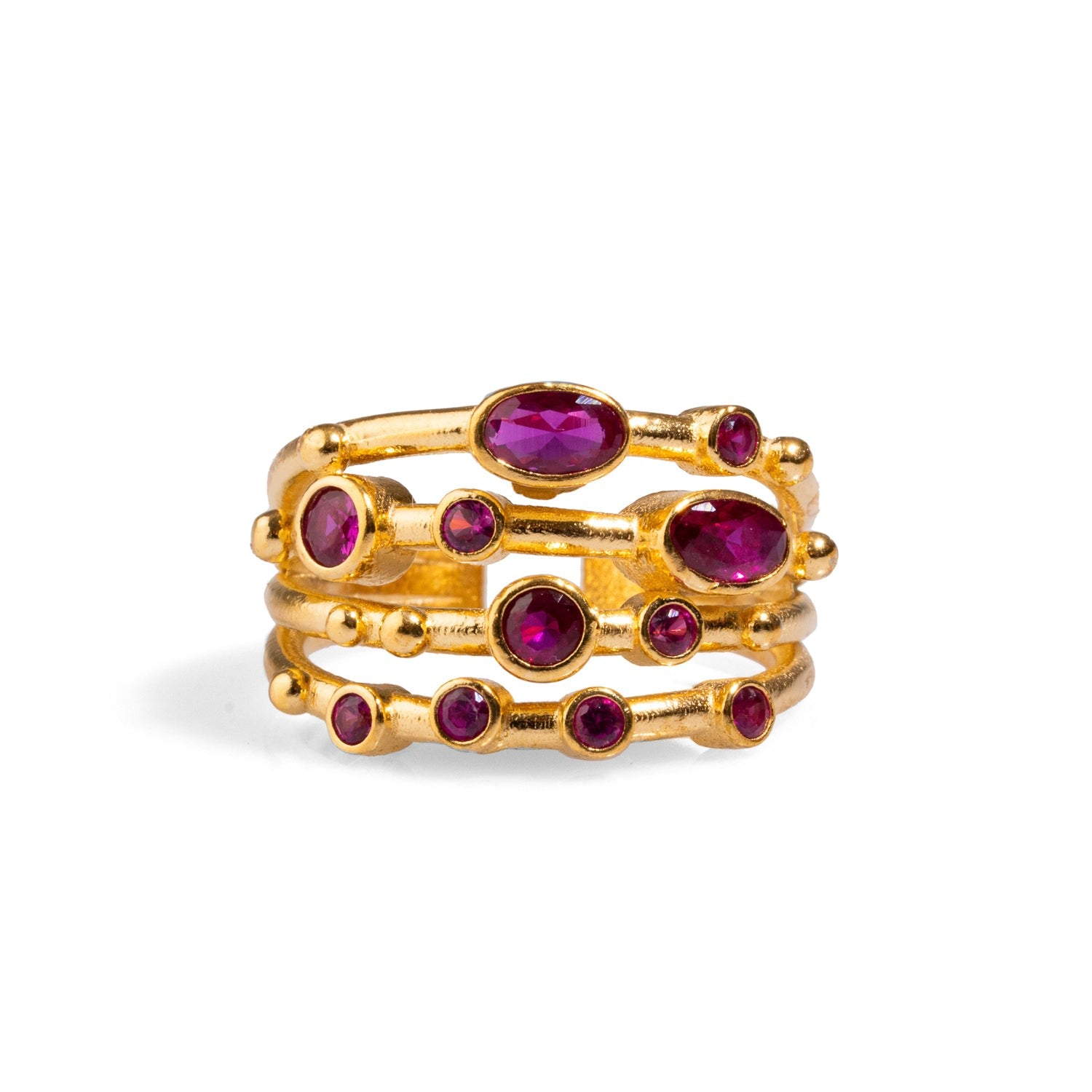 Ruby Stone & Gold Design Adjustable Statement Ring - Pink