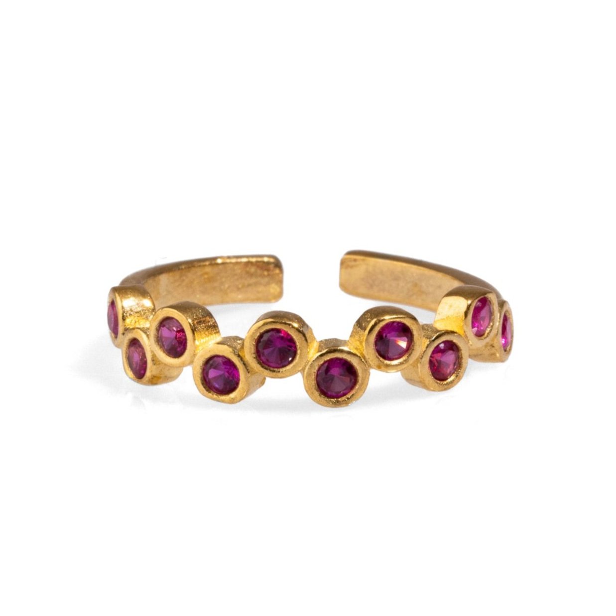 Ruby Stone & Gold Zig Zag Stackable Adjustable Ring - Pink