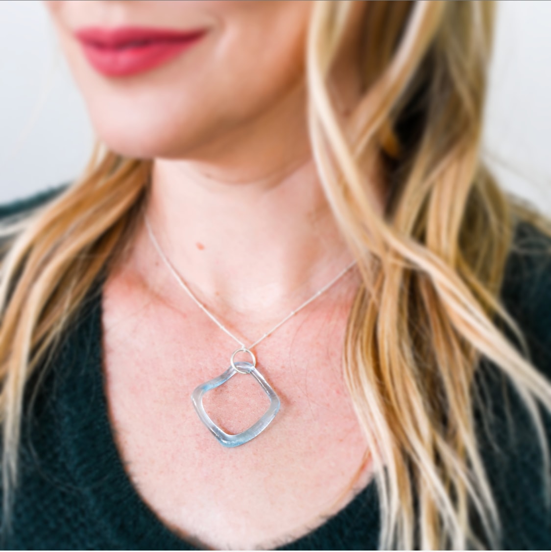 Recycled Gin Bottle Simple Ruffle Necklace Sterling