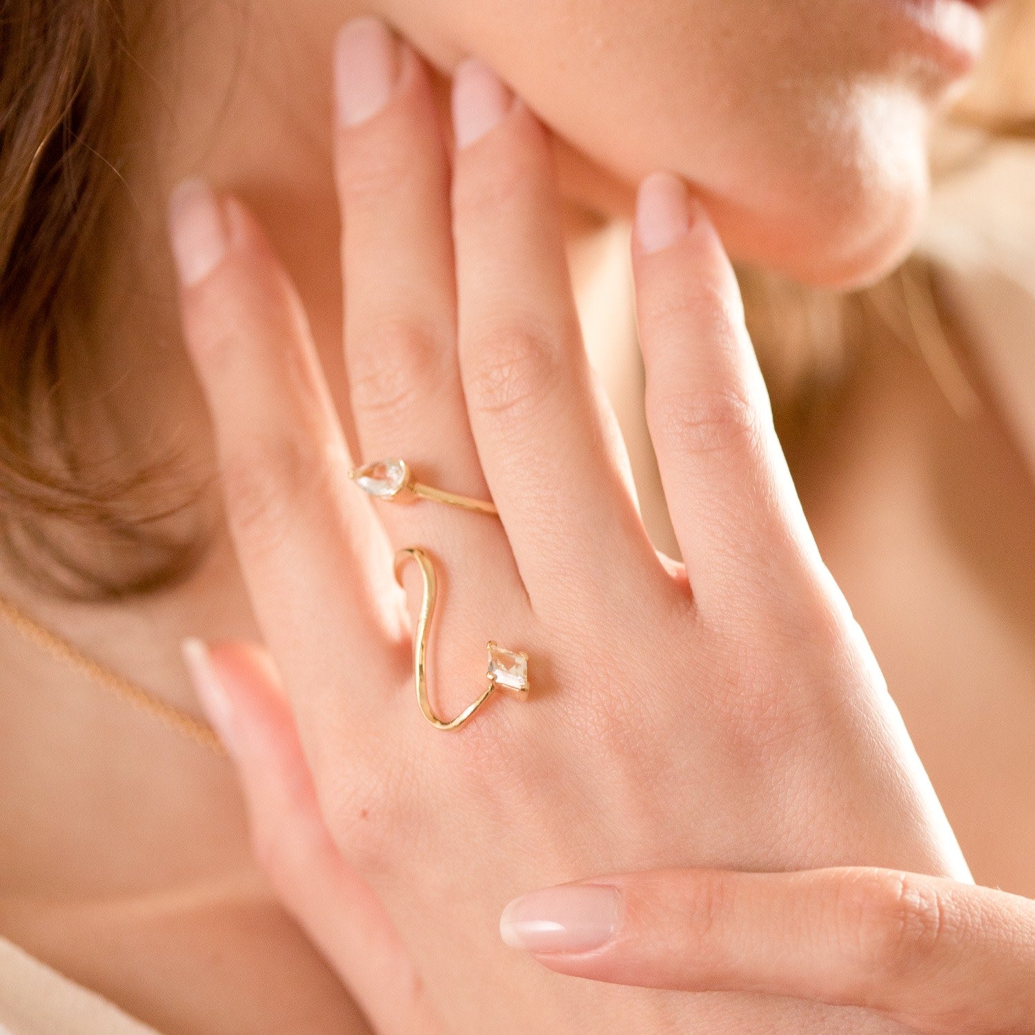 Rules Were Meant To Be Broken Ring - 18K Gold Vermeil Open Band Spiral Statement Ring With White Topaz Gemstones